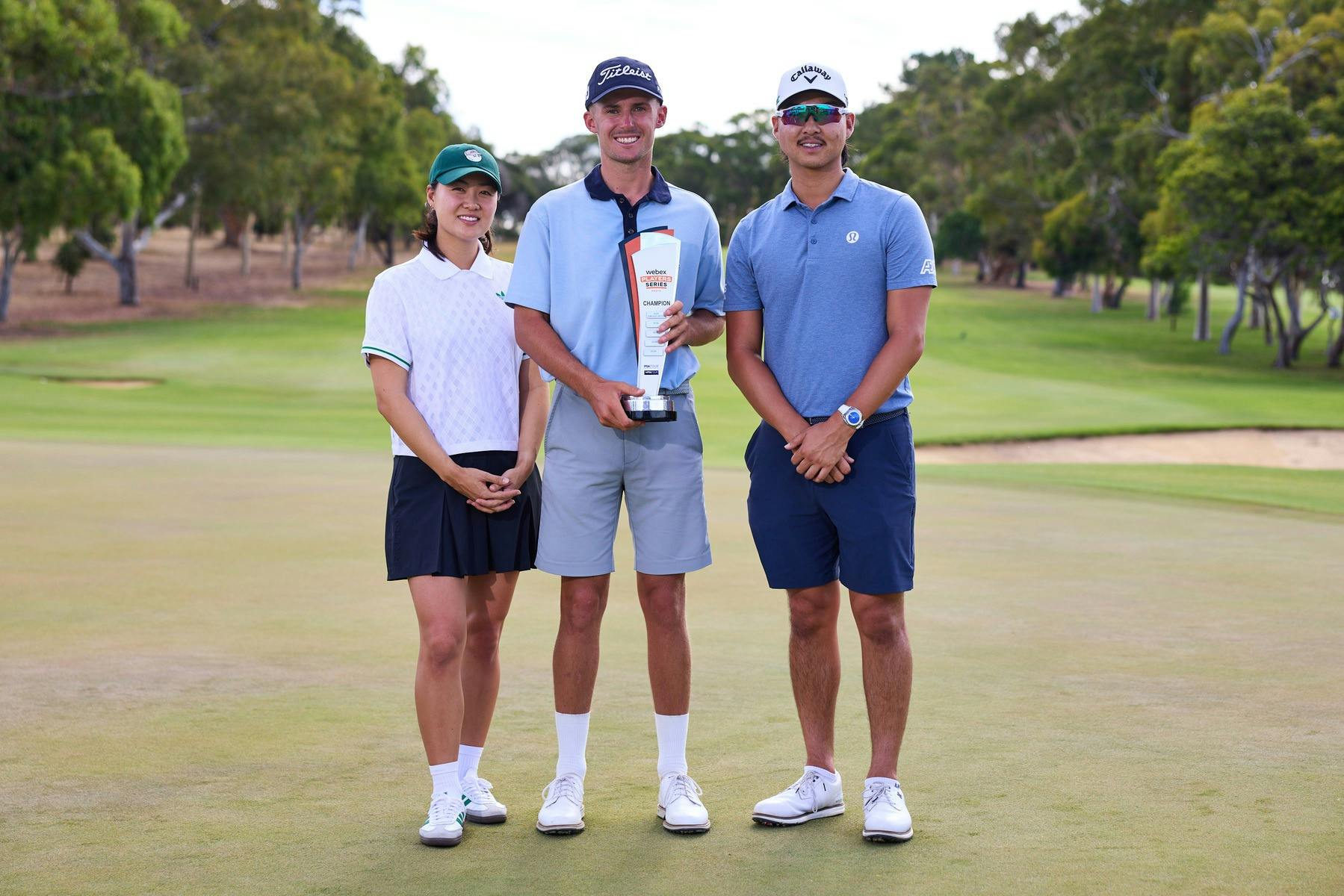 Tournament hosts - Minjee & Min Woo Lee with 2026 winner.