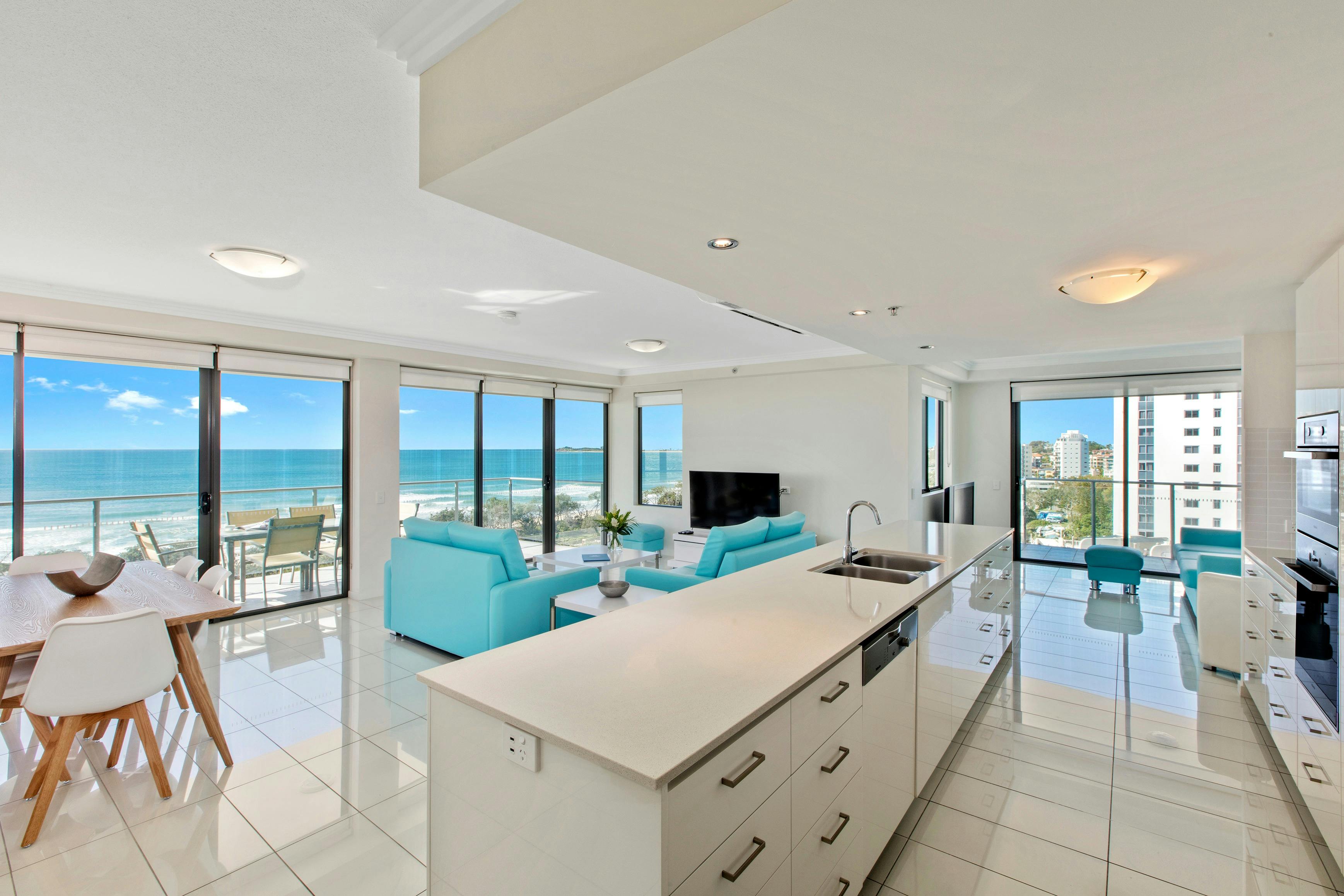 Beach on Sixth, Maroochydore - Kitchen, Living/Dining Area
