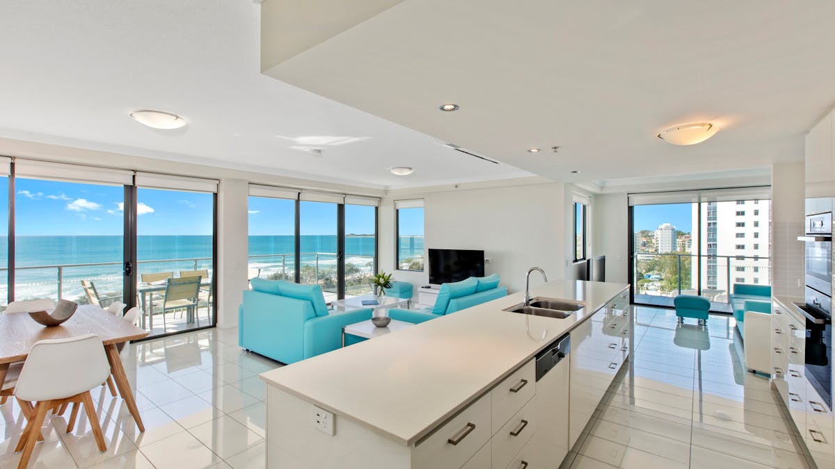 Beach on Sixth, Maroochydore - Kitchen, Living/Dining Area