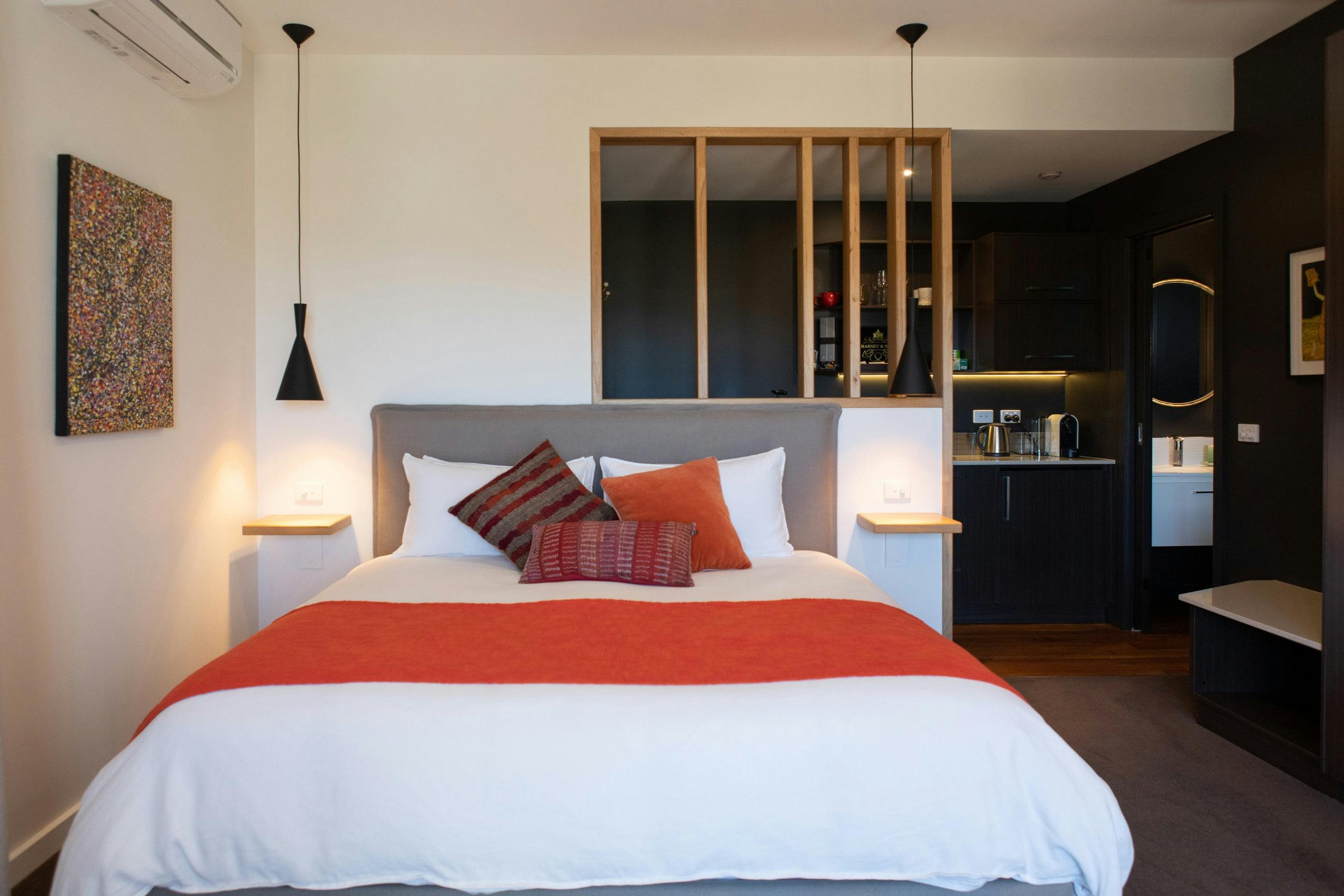 Each suite has a king size bed and luxurious French linen