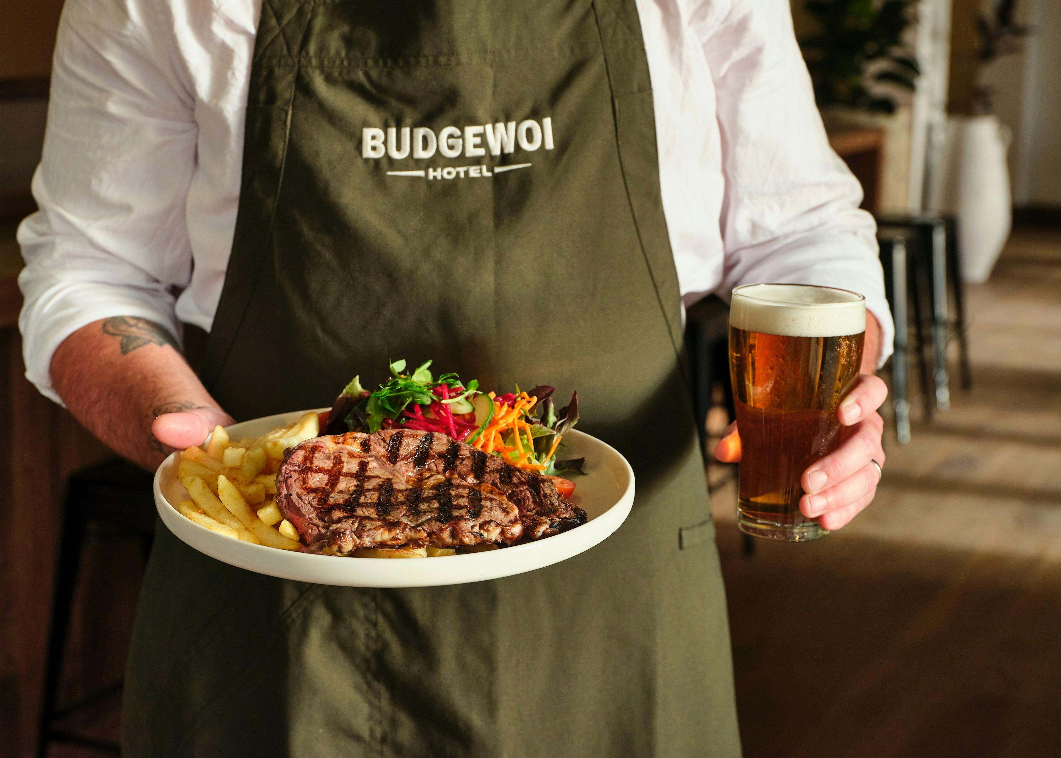 Steak and chips at Budgewoi Hotel