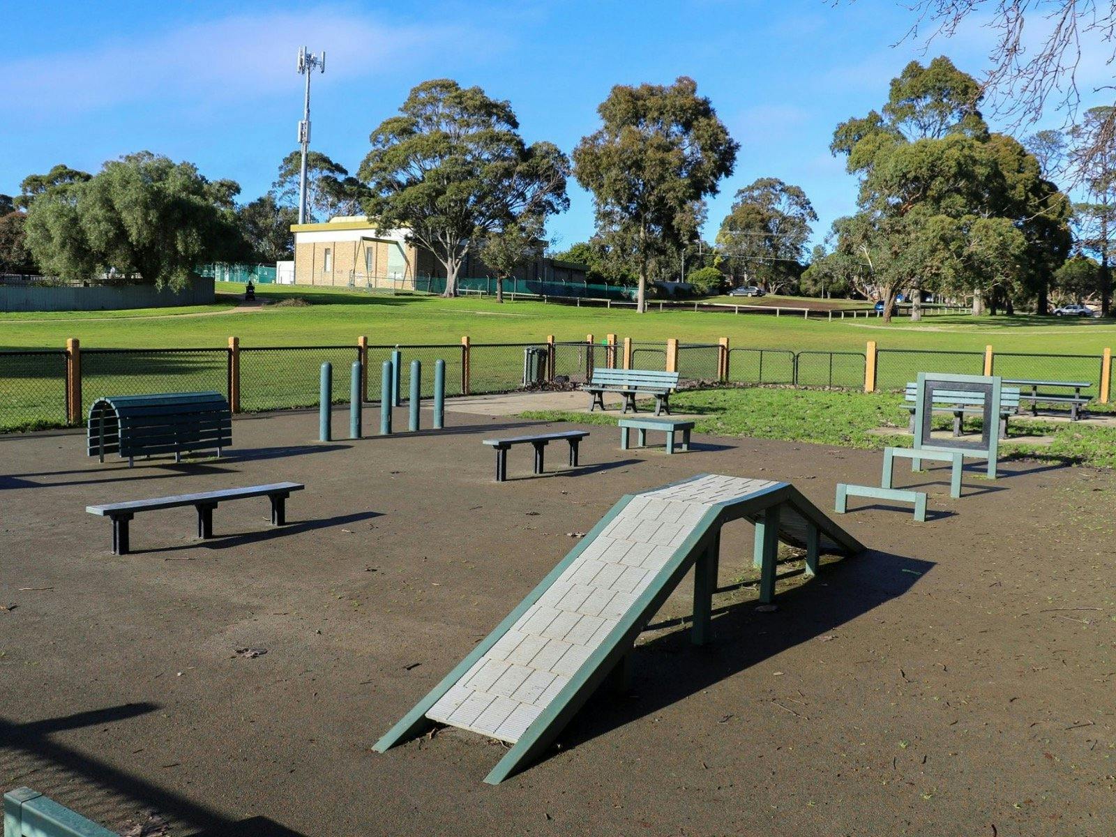 The fully fenced dog park located along the rear fence line of Ballam Park.