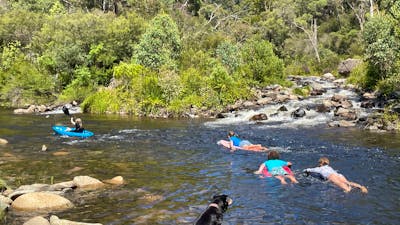 Two rivers converge to create good swimming and gentle rapids.