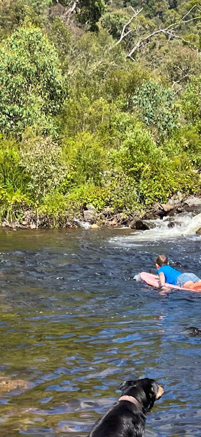 Two rivers converge to create good swimming and gentle rapids.