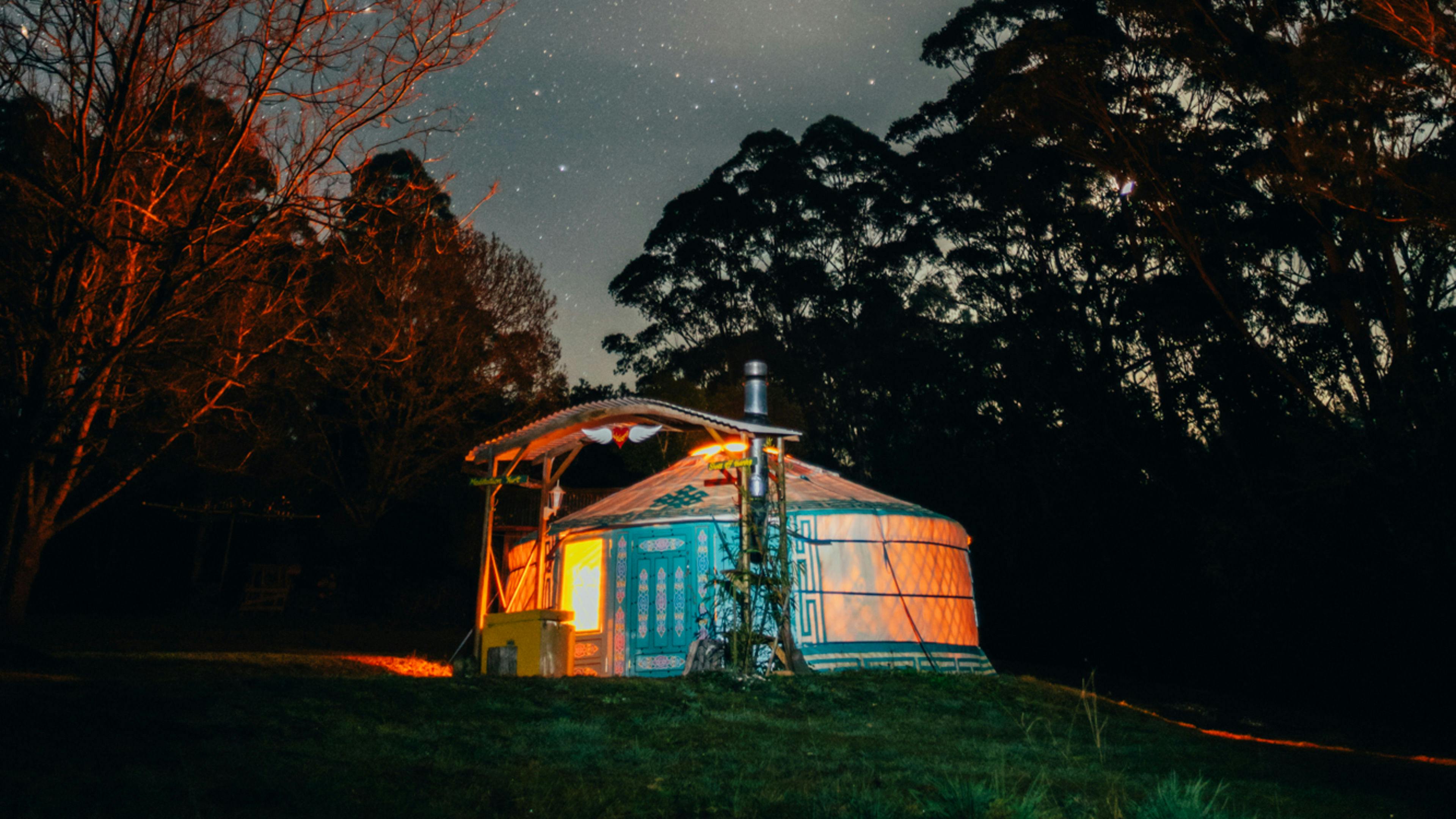 Mongolian meditation yurt at nigjht