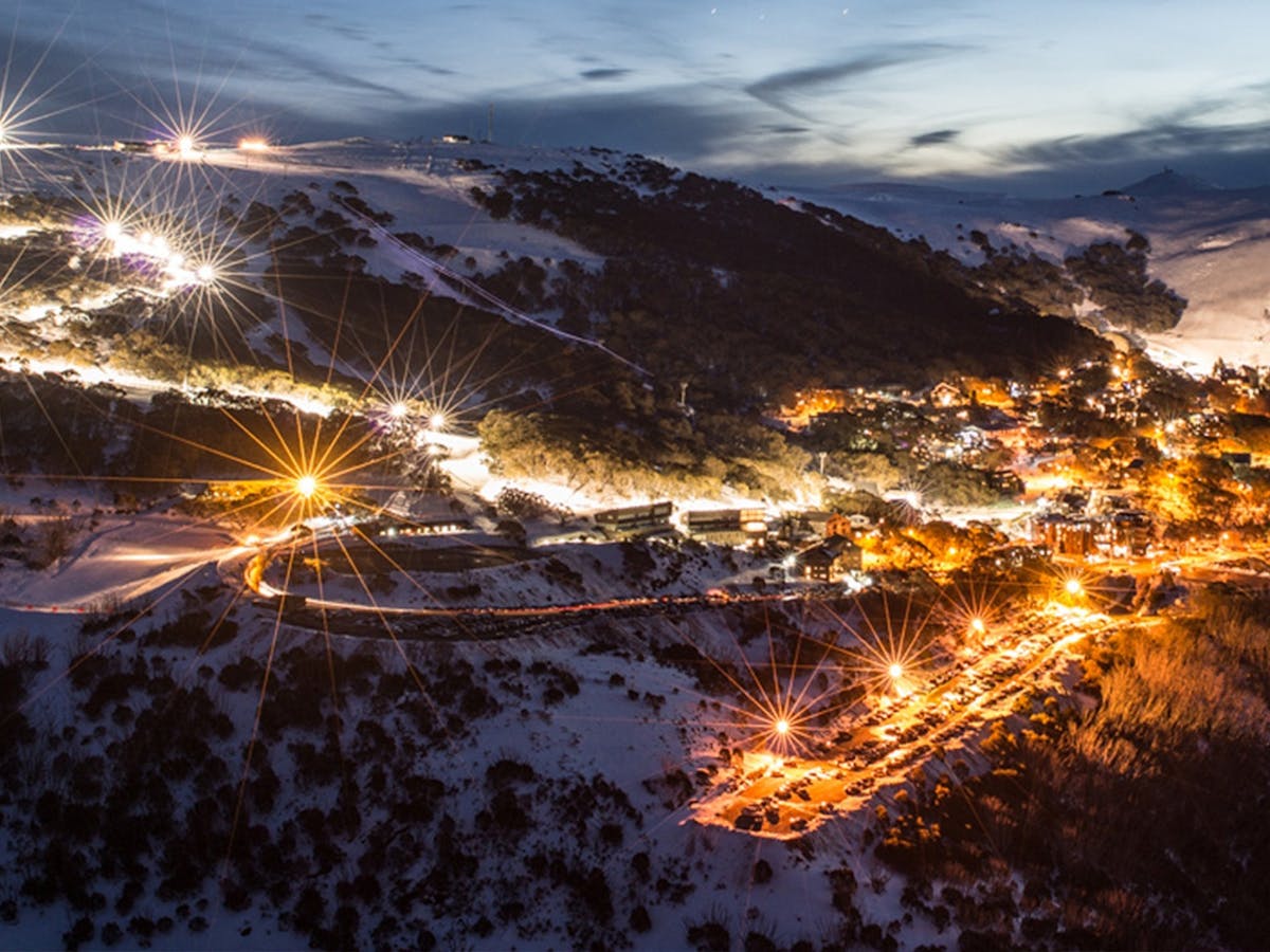 Falls Creek village lit up at night time