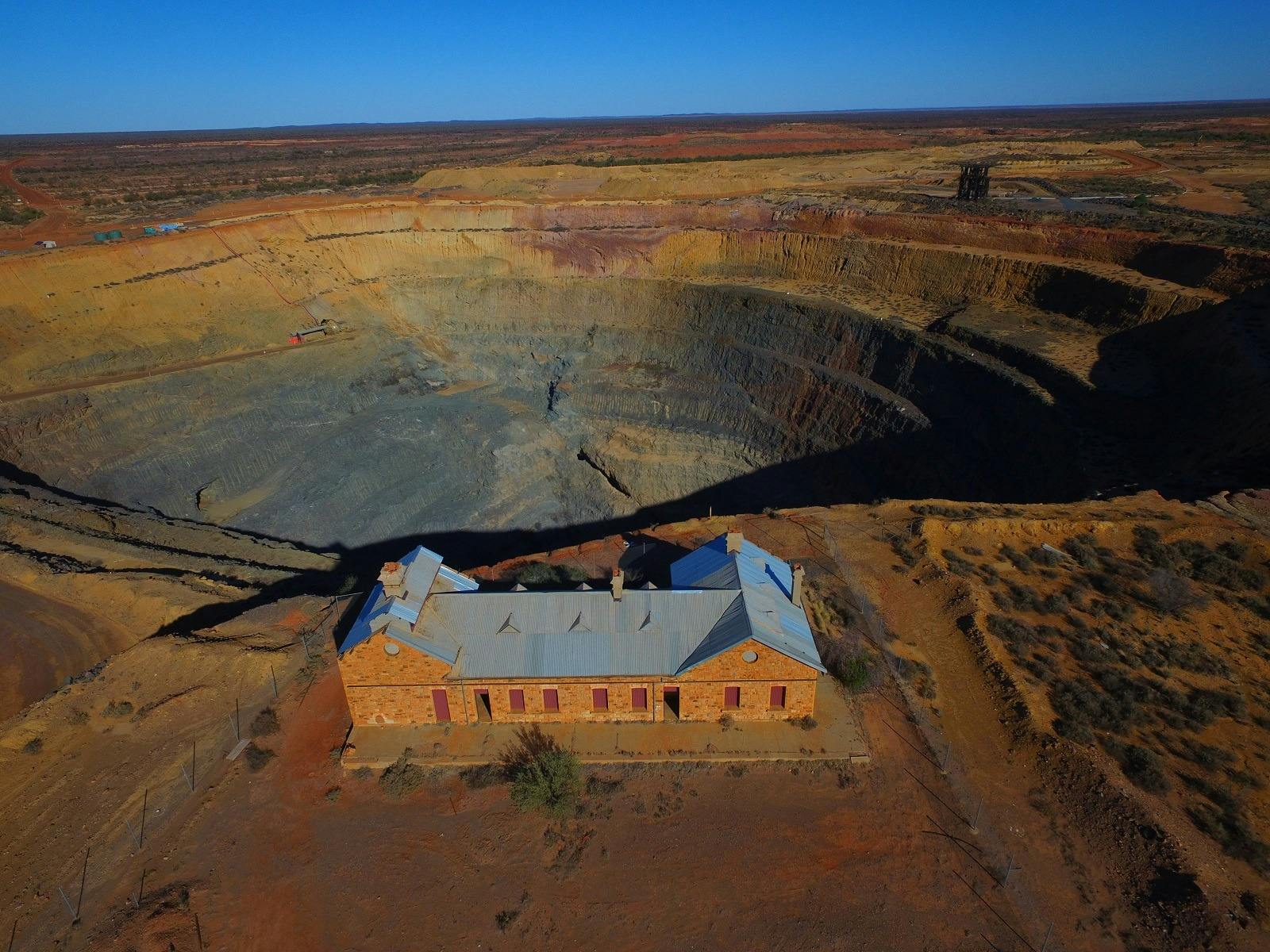 Aerial of the Great Fingall Mine Office near the mining pit.
