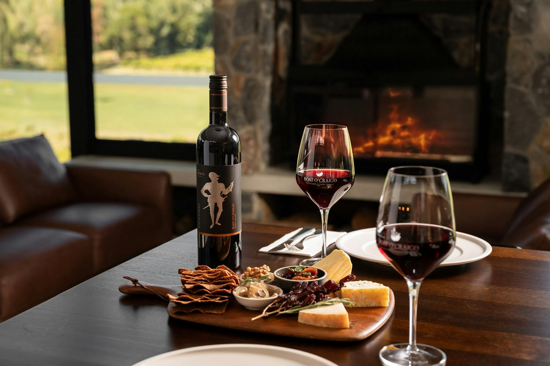 Cheese boards and glasses of wine