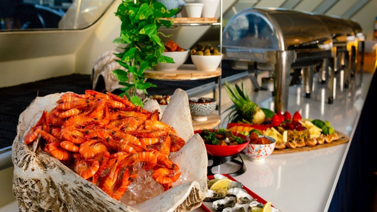 Buffet including local produce and fresh prawns