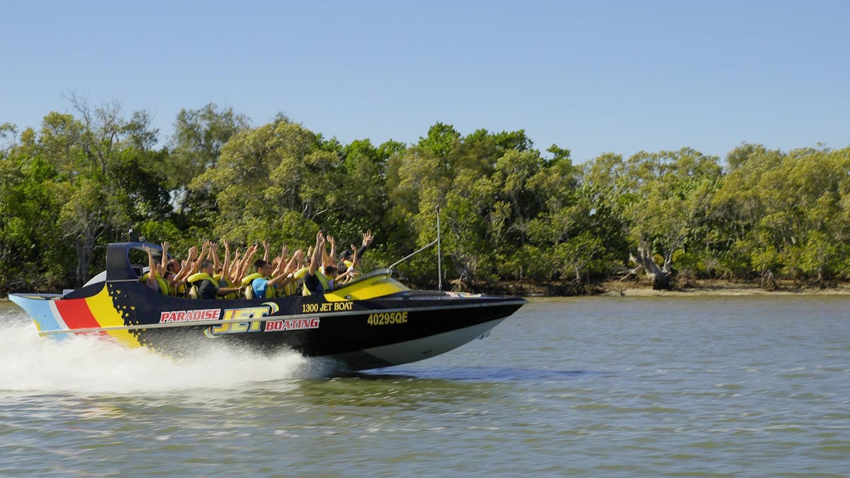 Paradise Jet Boating, Hands in the Air past Wavebreak Island Gold Coast