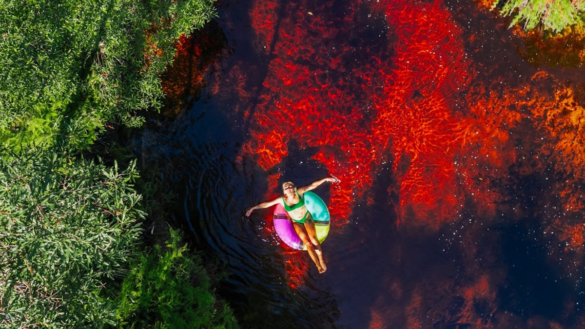 A lady in a floating in Seary's creek