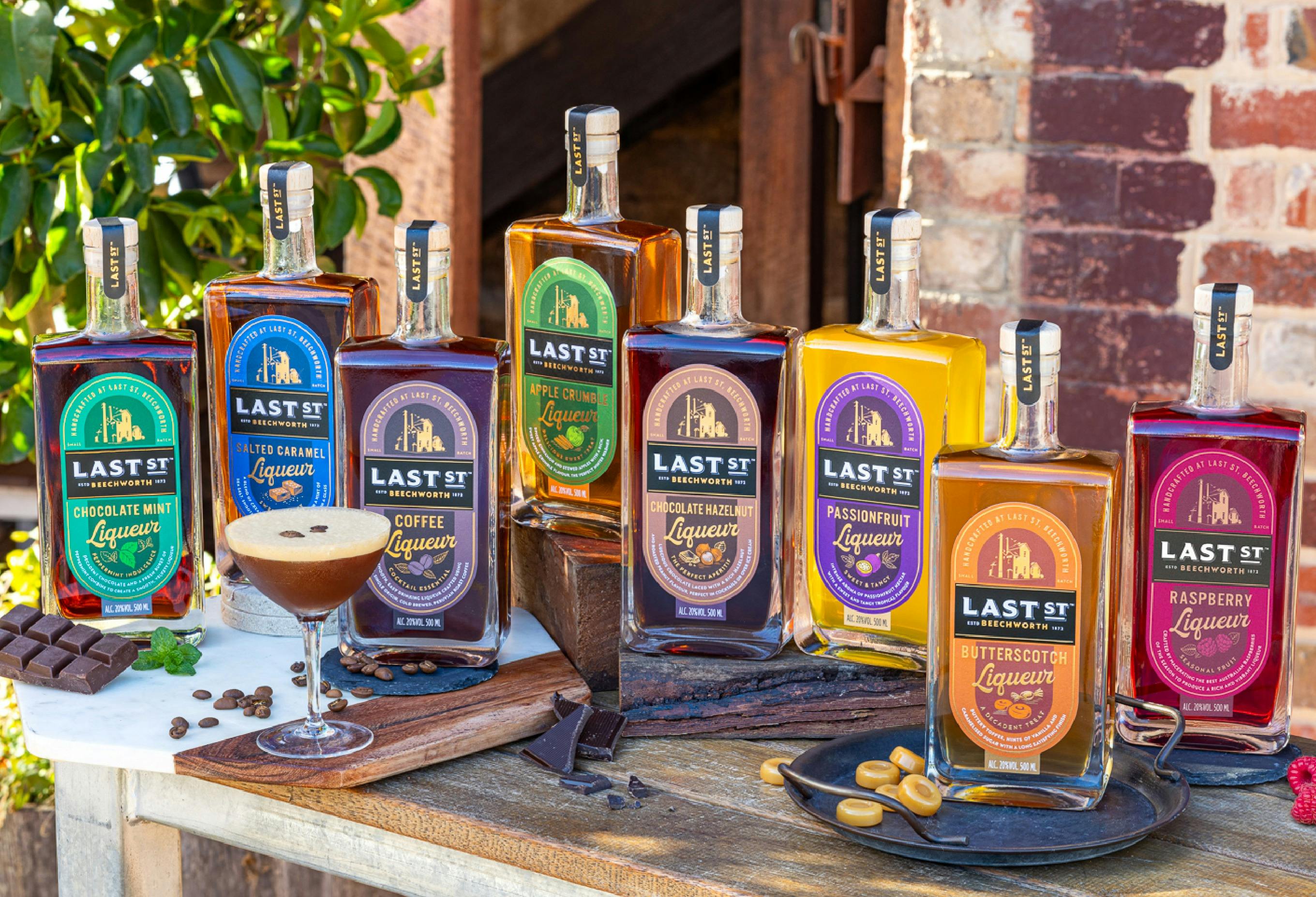 a range of liqueurs in bottles at Last St Brewery