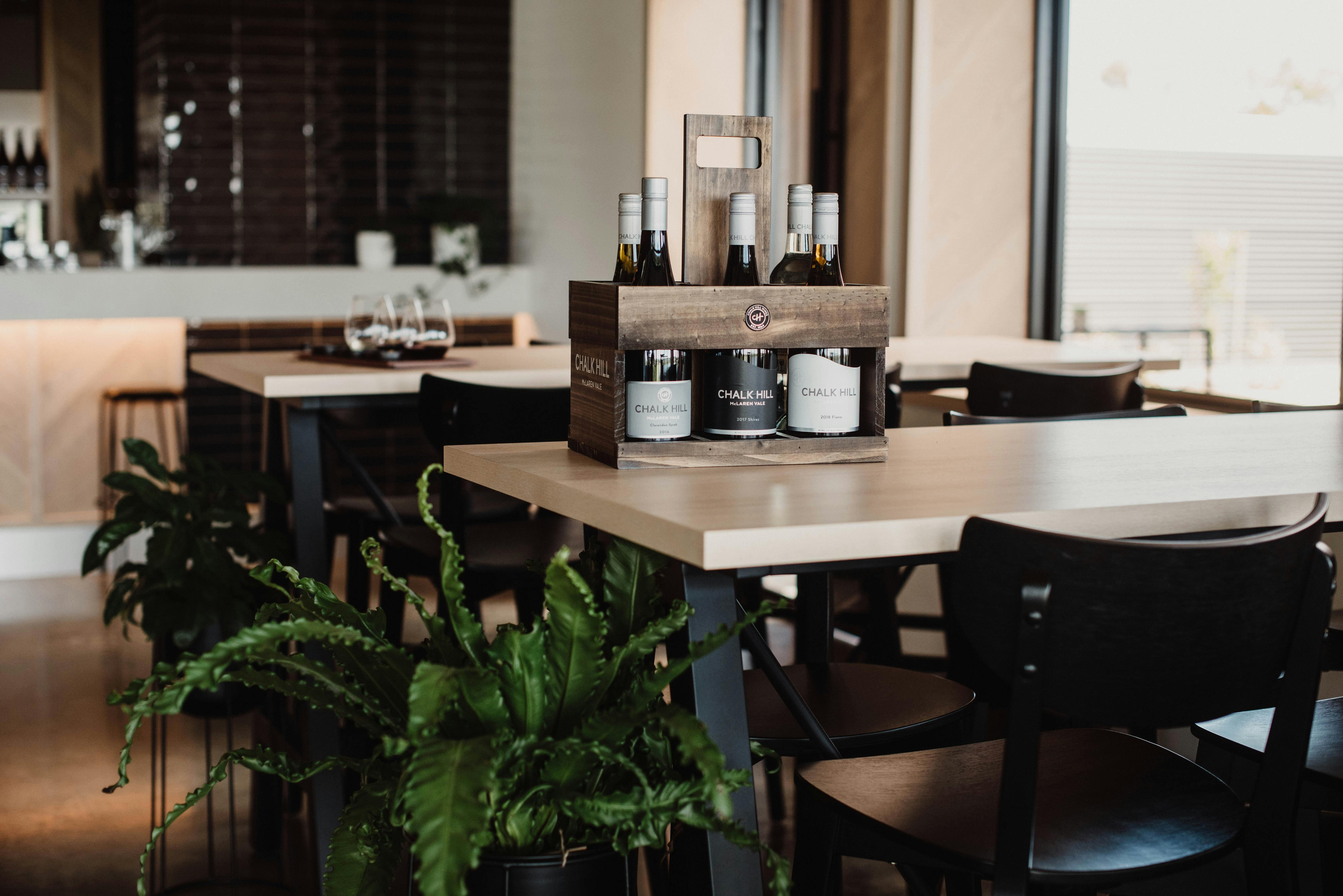Chalk Hill wine bottles sitting on table