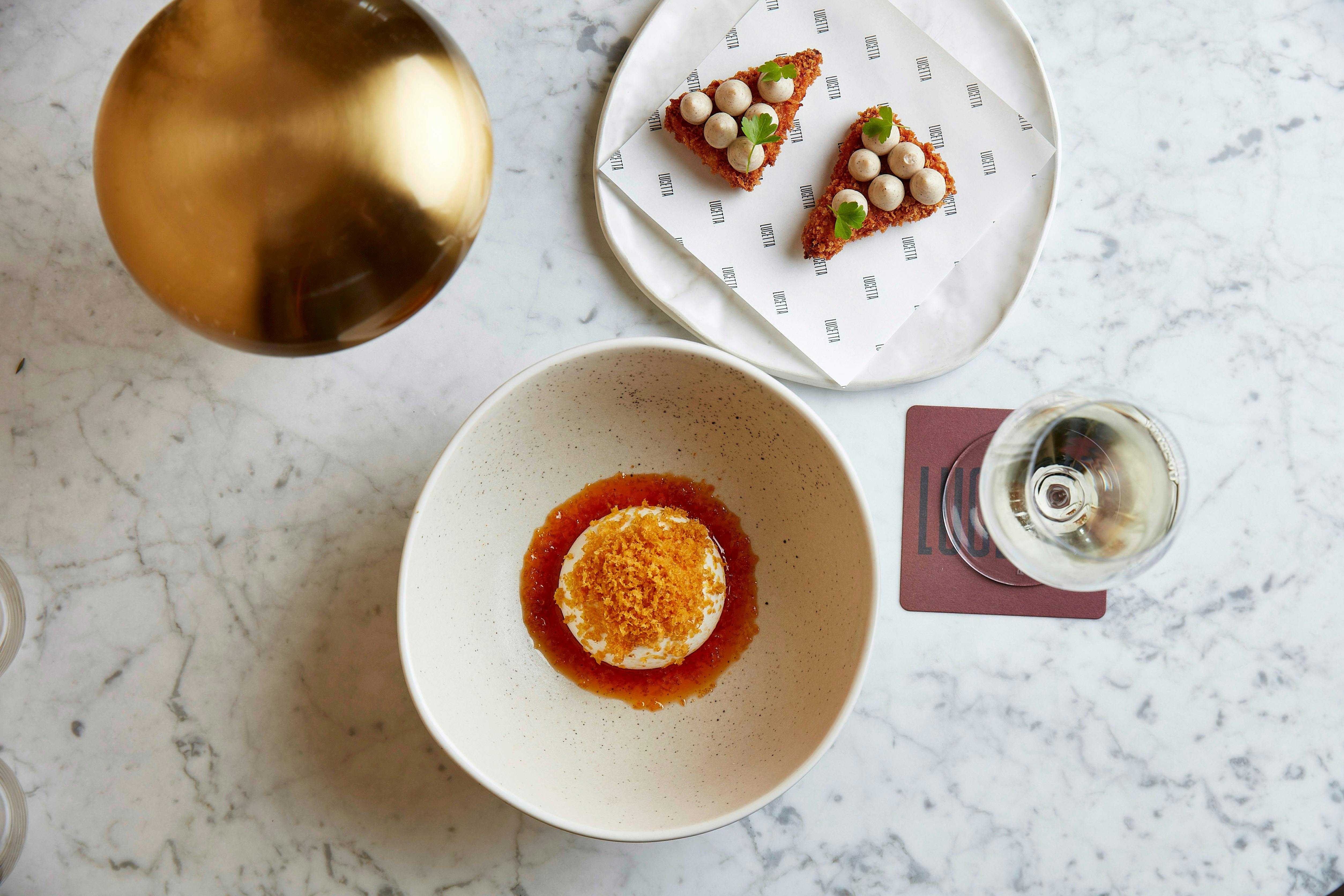 Burrata and Mortadella fritto, Cacio e Pepe