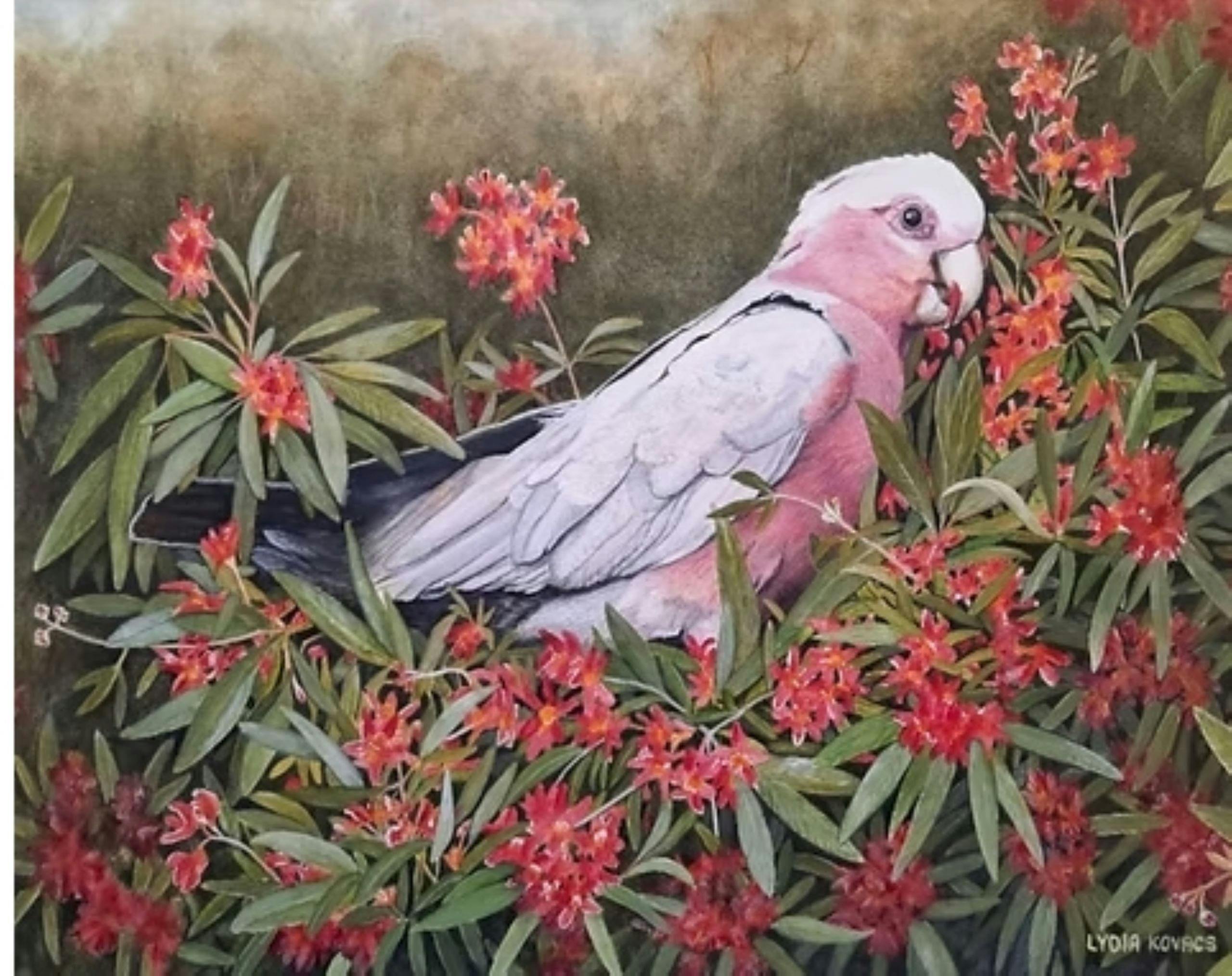 Image of a painting depicting a pink parrot