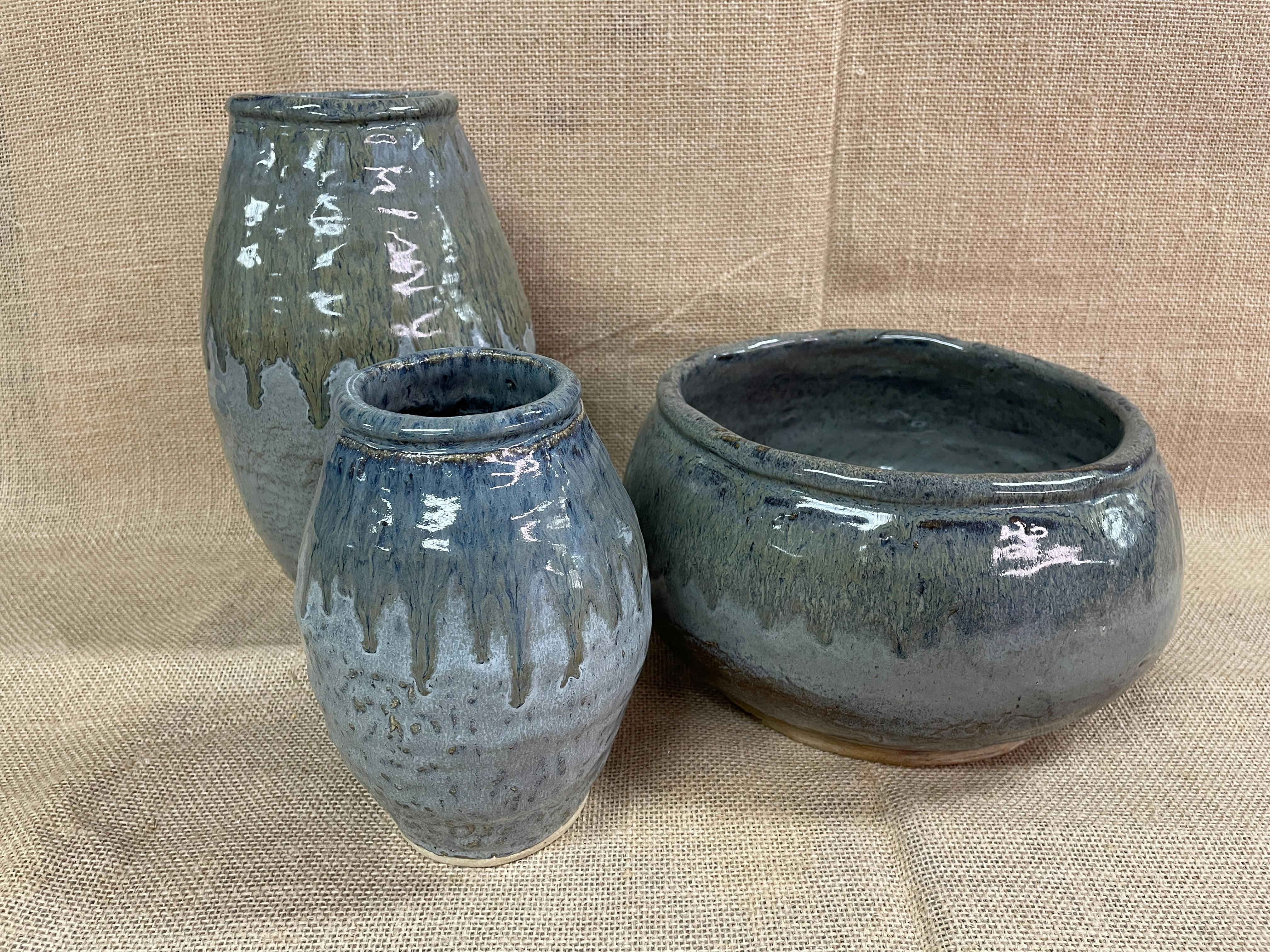 Image of 2 Beldari Pottery Vases and a Pottery Bowl