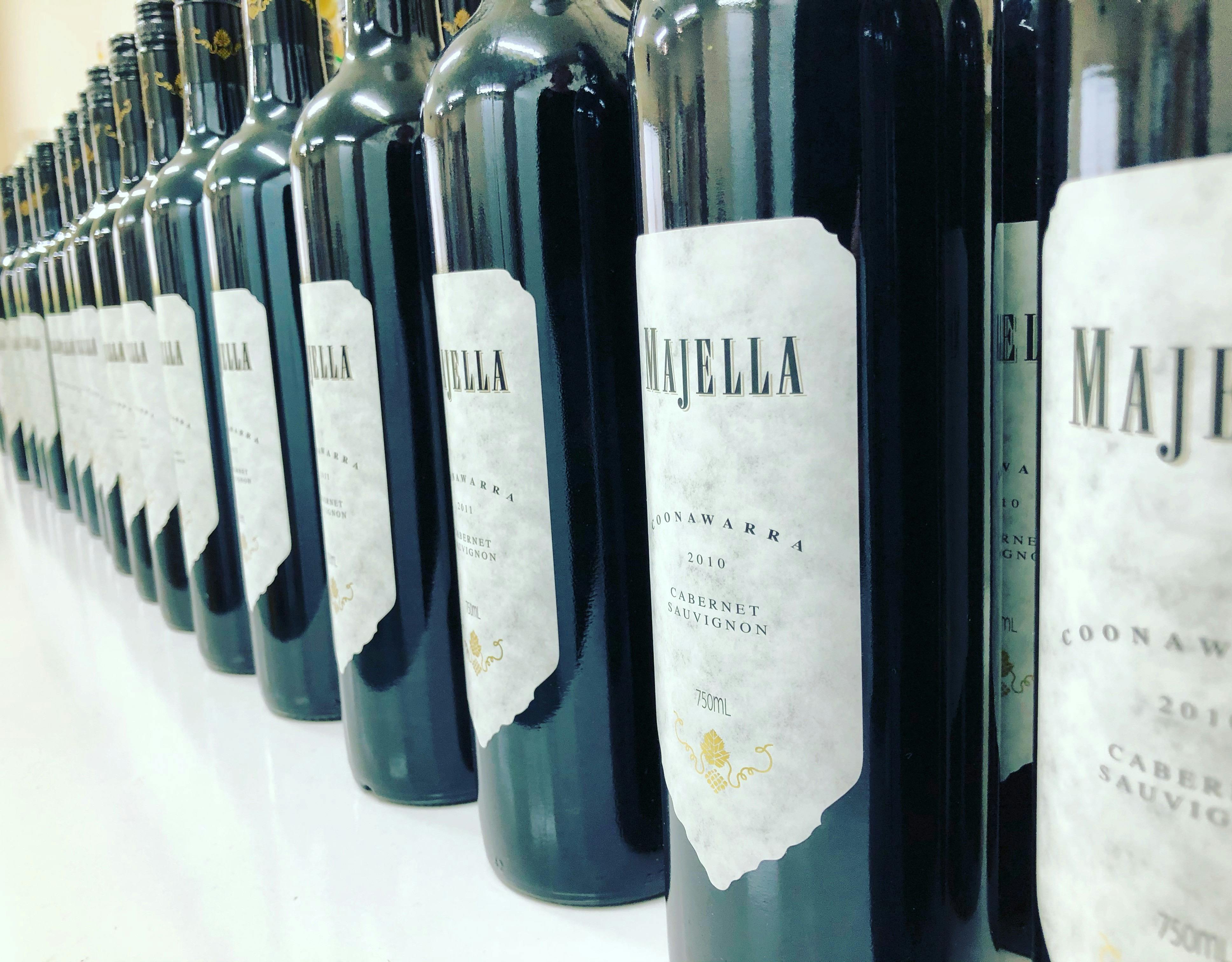 a long line of Majella Cabernet Sauvignon bottles