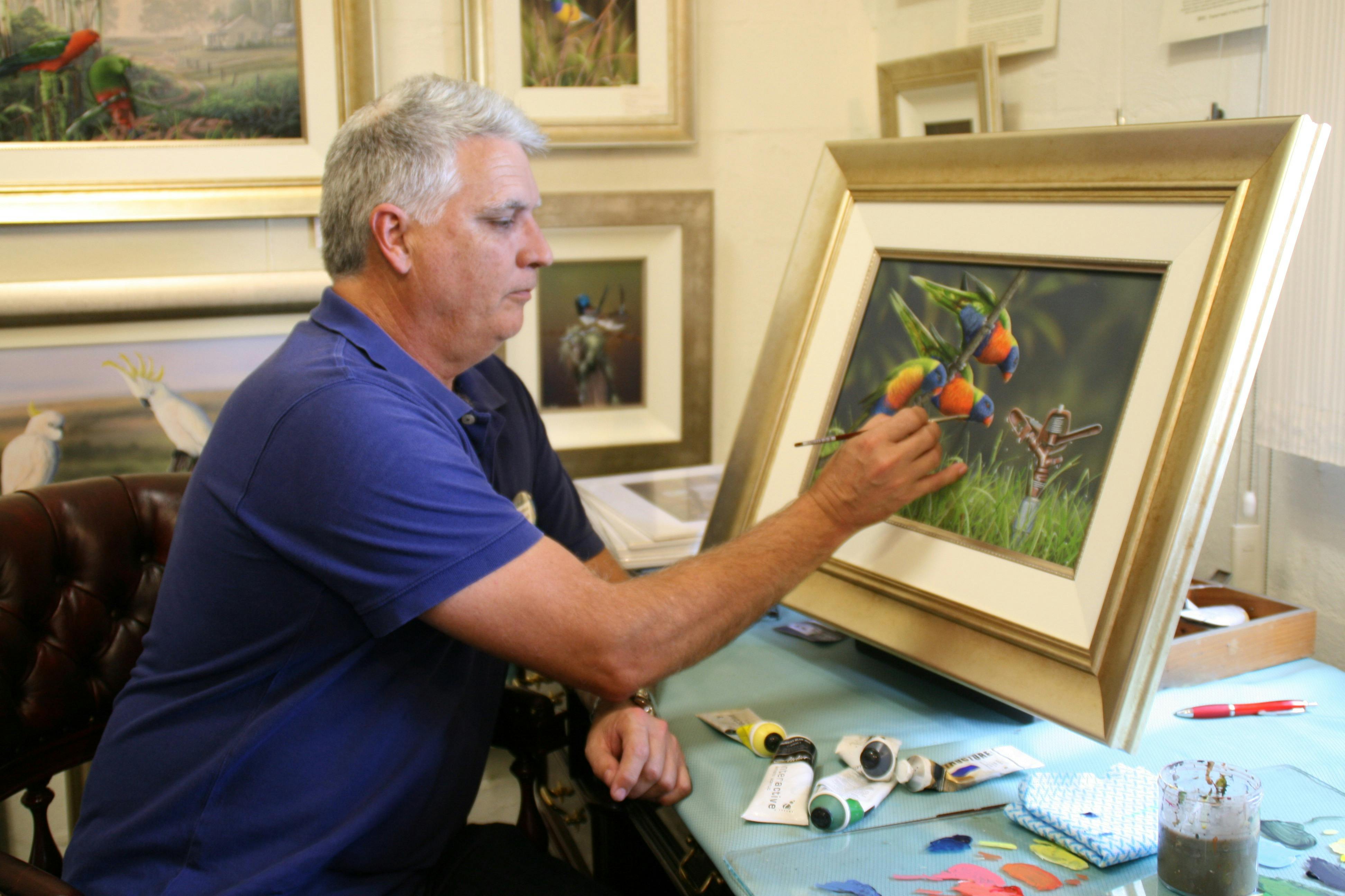 See James in Morpeth Gallery at his easel painting.