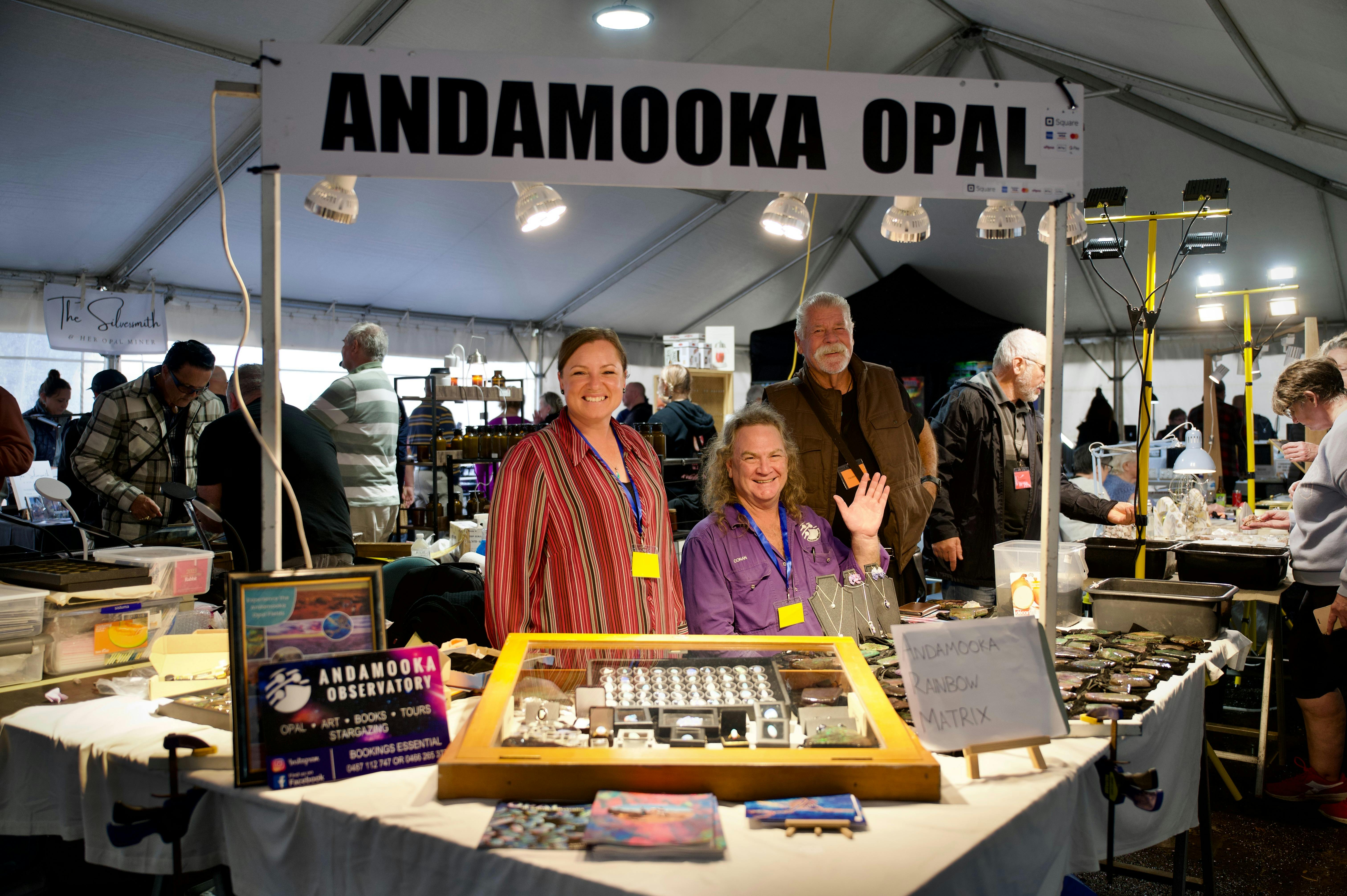 A stallholder at the Lightning Ridge Opal and gem festival