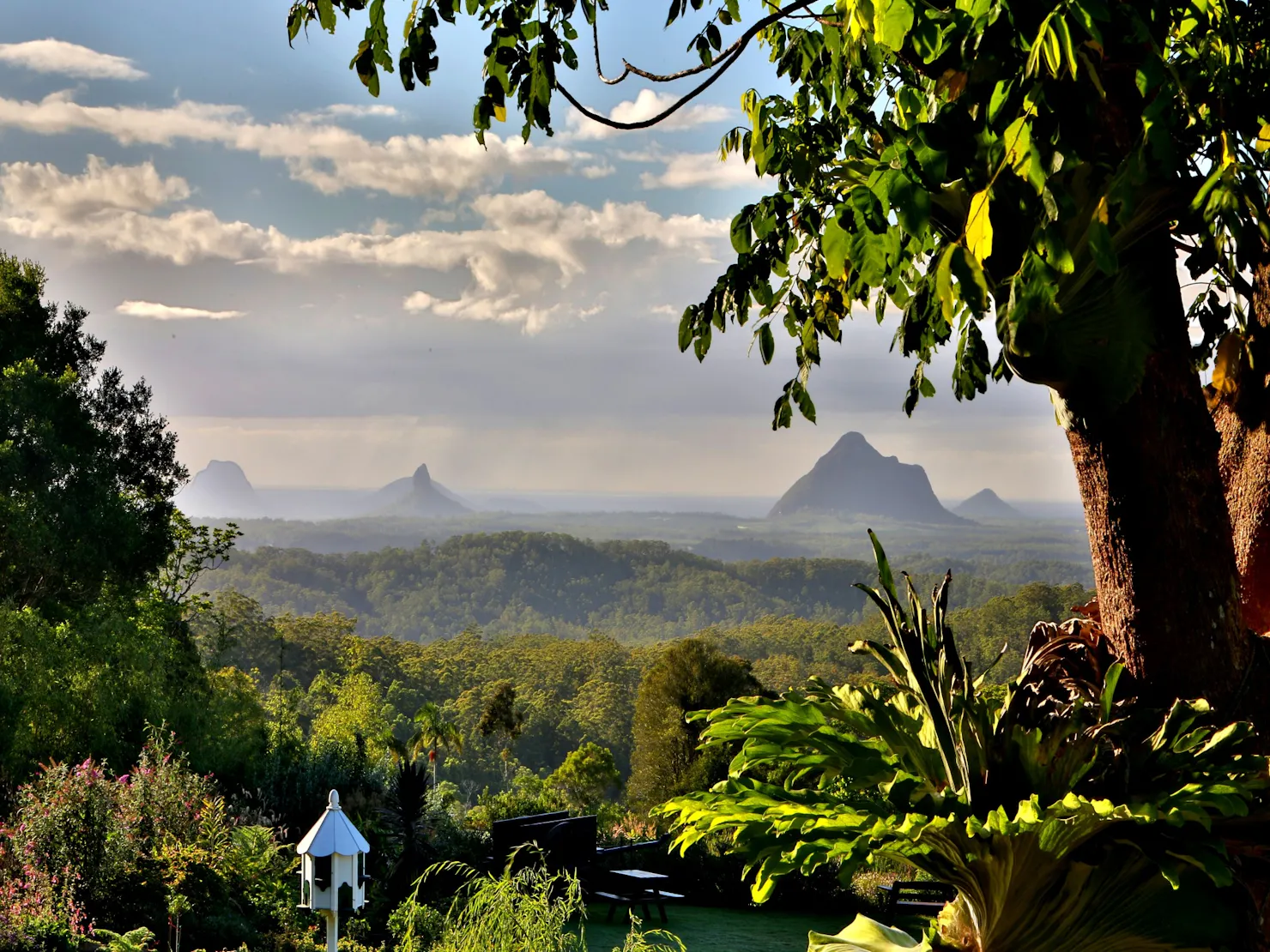 View of gardens and mountains