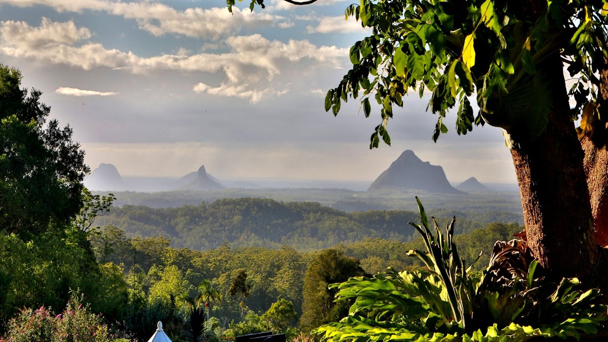 View of gardens and mountains