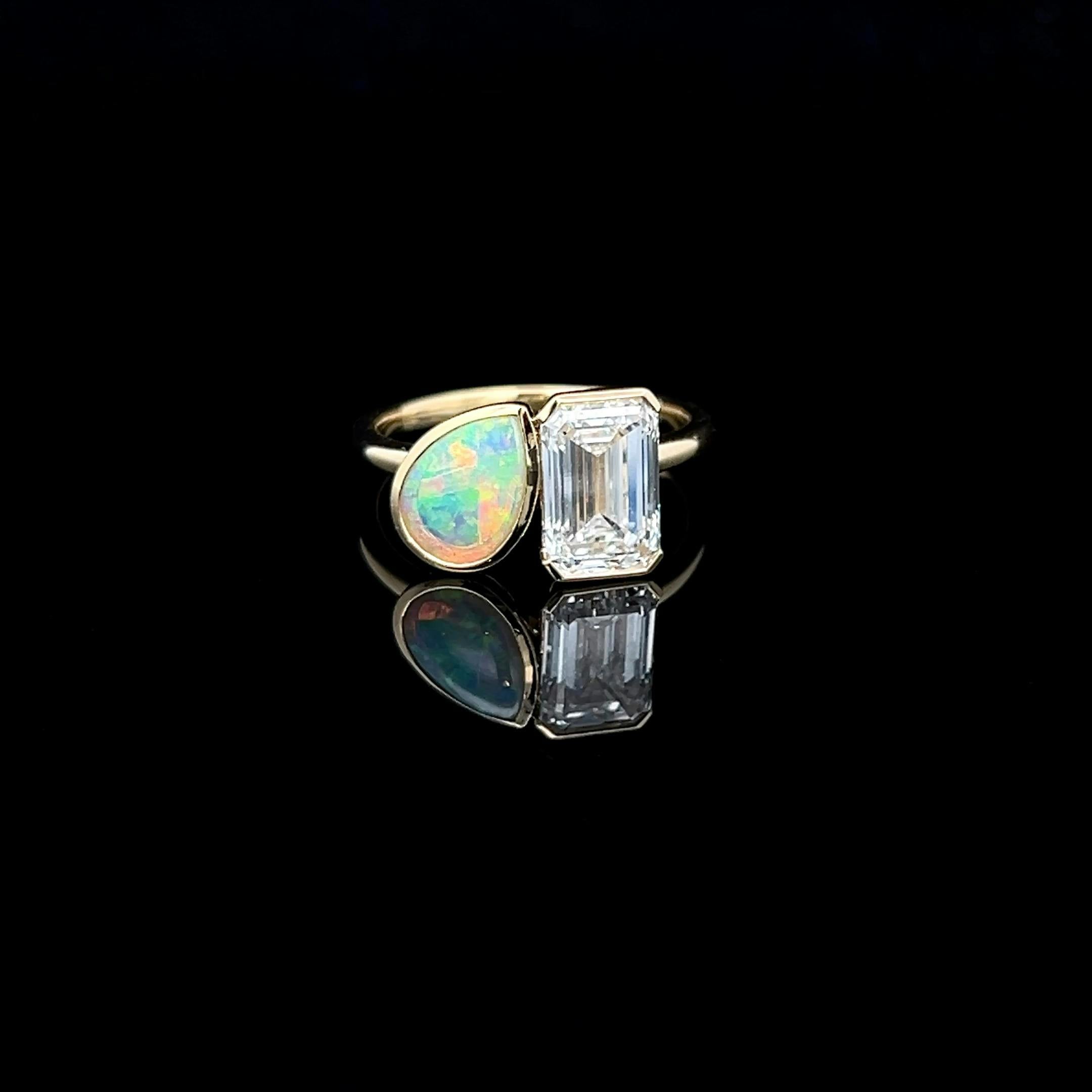 Moi et Toi opal & diamond custom engagement ring