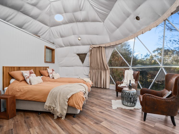 Wombat Hollow Dome set up for twin bed option