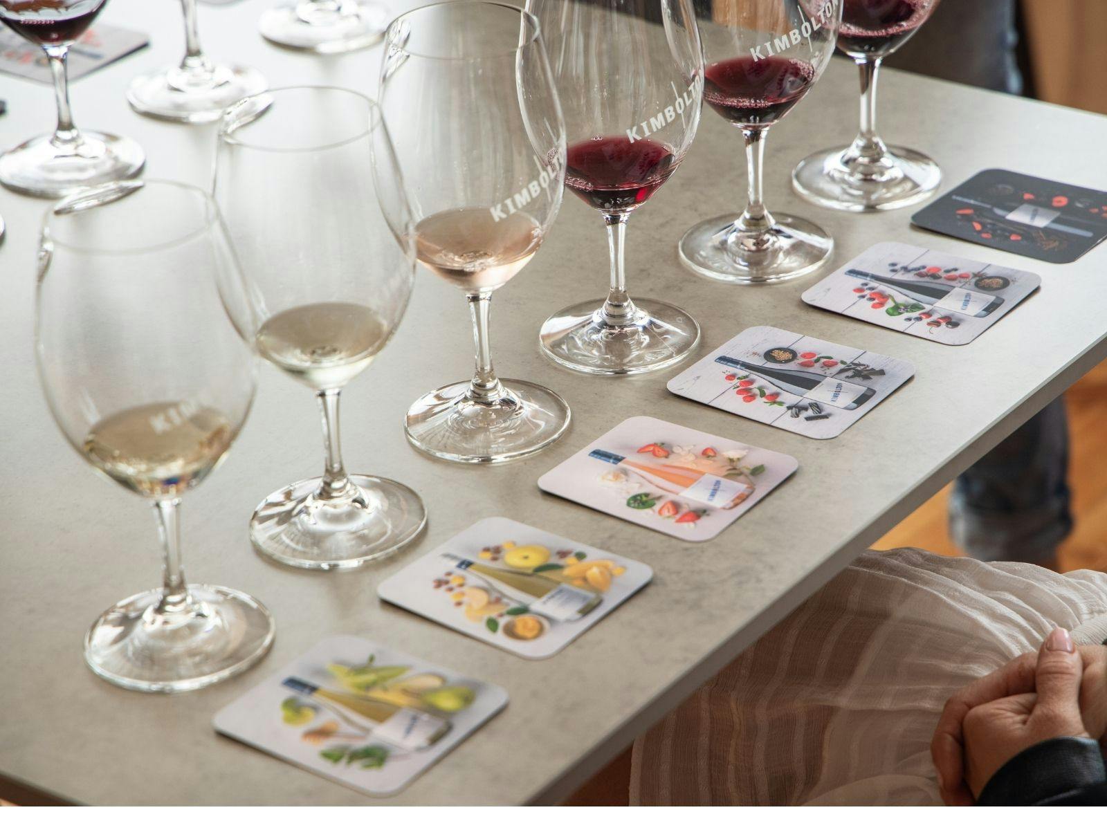Seated mixed wine tasting with visual tasting cards