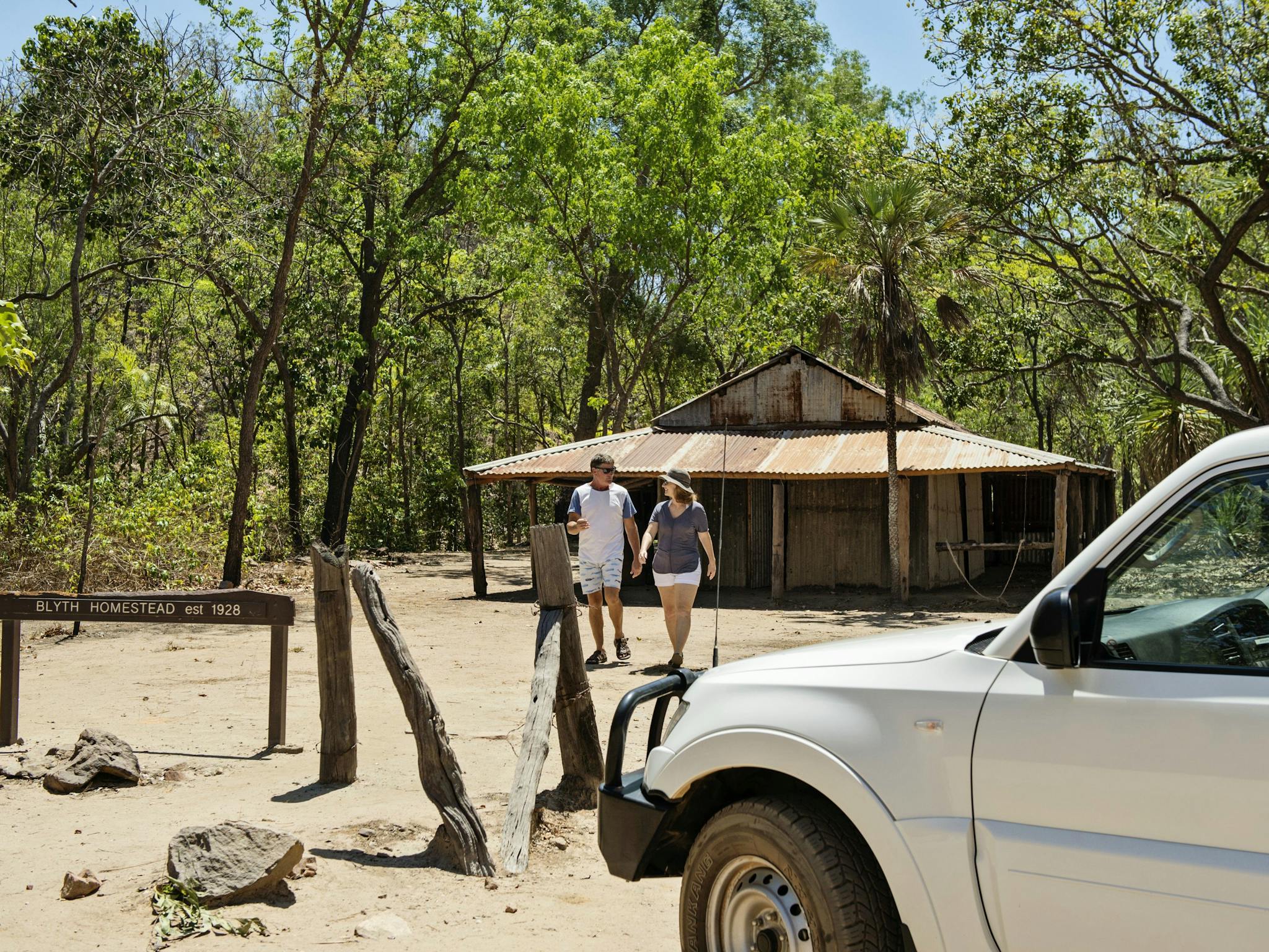 Visitors walking around Blyth Homestead.