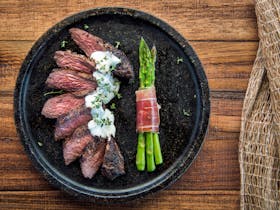 Kangaroo dish with asparagus at the Woolshed Restaurant - Rawnsley Park Station