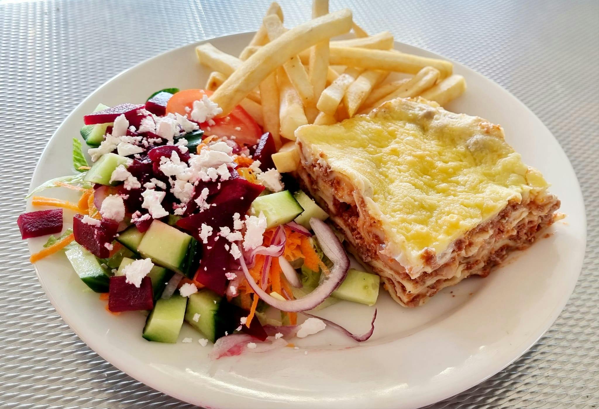 Home made lasagne with fresh salad.