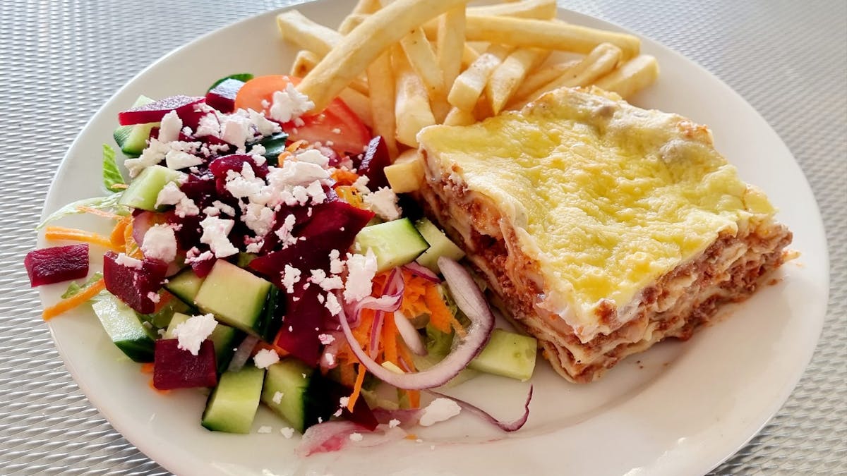 Home made lasagne with fresh salad.