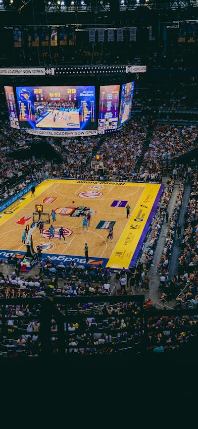 Photo of a huge crowd at Sydney Kings game at Qudos Bank Arena
