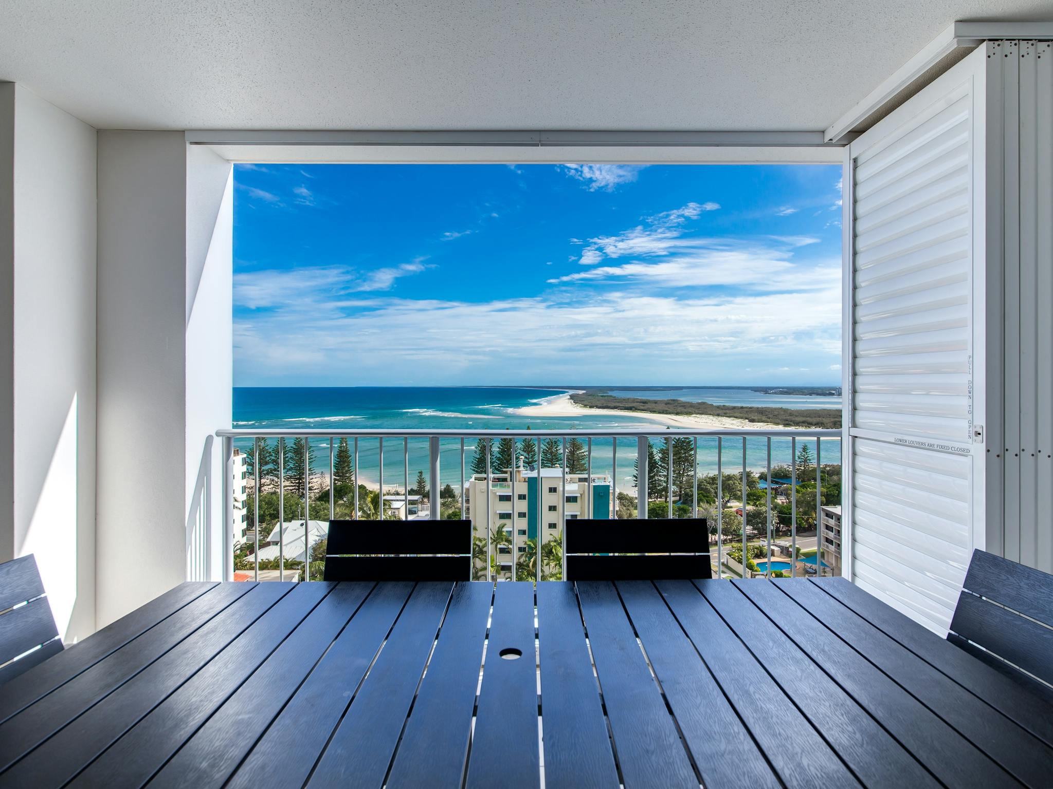 Panoramic ocean views taking in the Caloundra coast, Bribie Island southward and Kings beach north Panoramic ocean views taking in the Caloundra coast, Bribie Island southward and Kings beach north