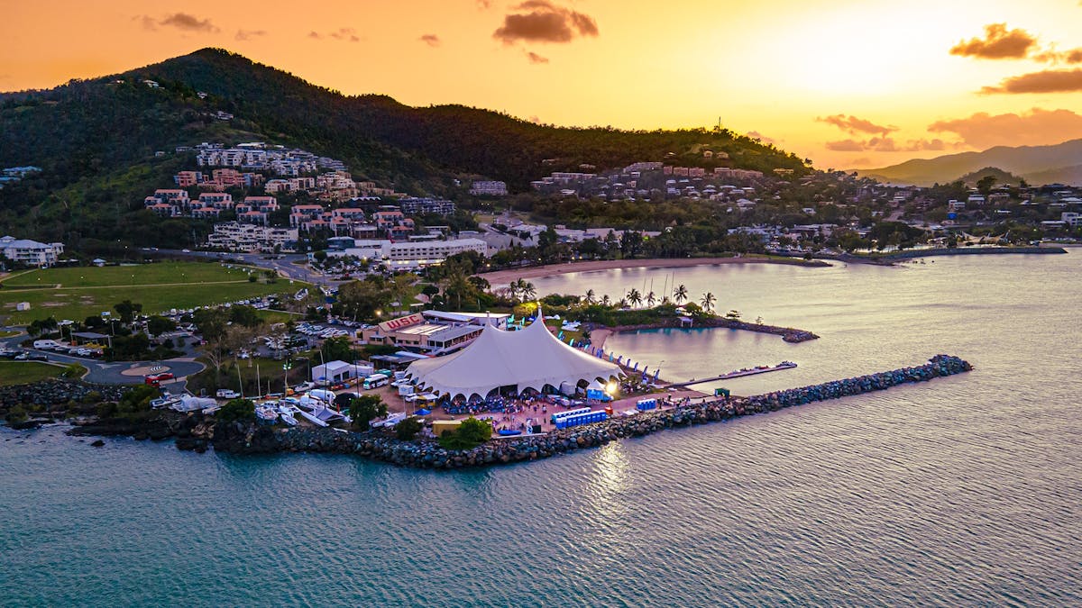The Airlie Beach Festival of Music Main Tent at Sunset