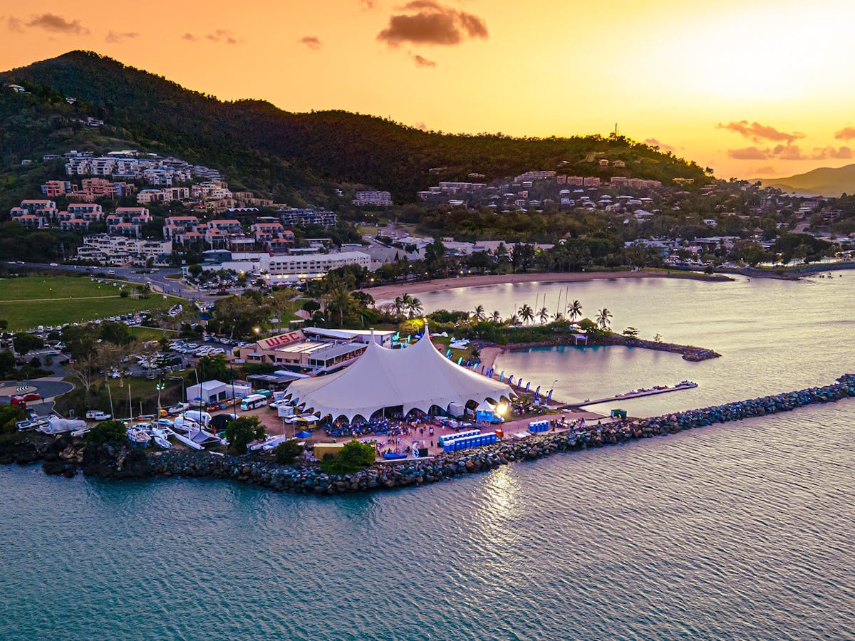 The Airlie Beach Festival of Music Main Tent at Sunset