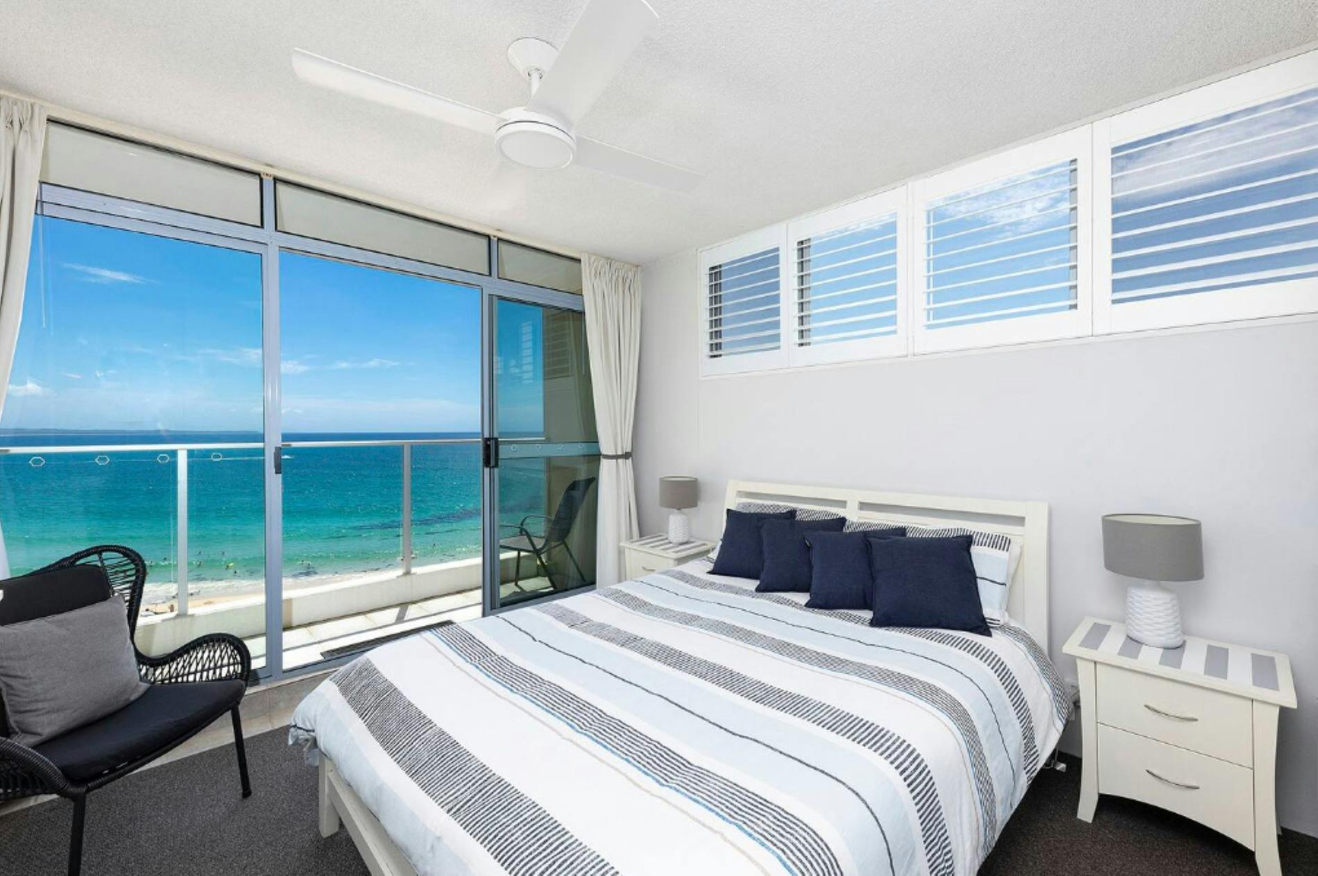 Main bedroom with Queen bed and ocean views