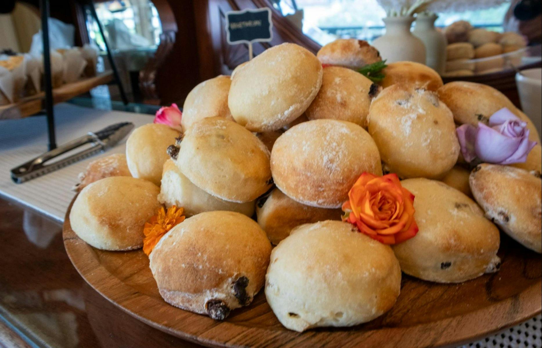 Scones with flowers between them