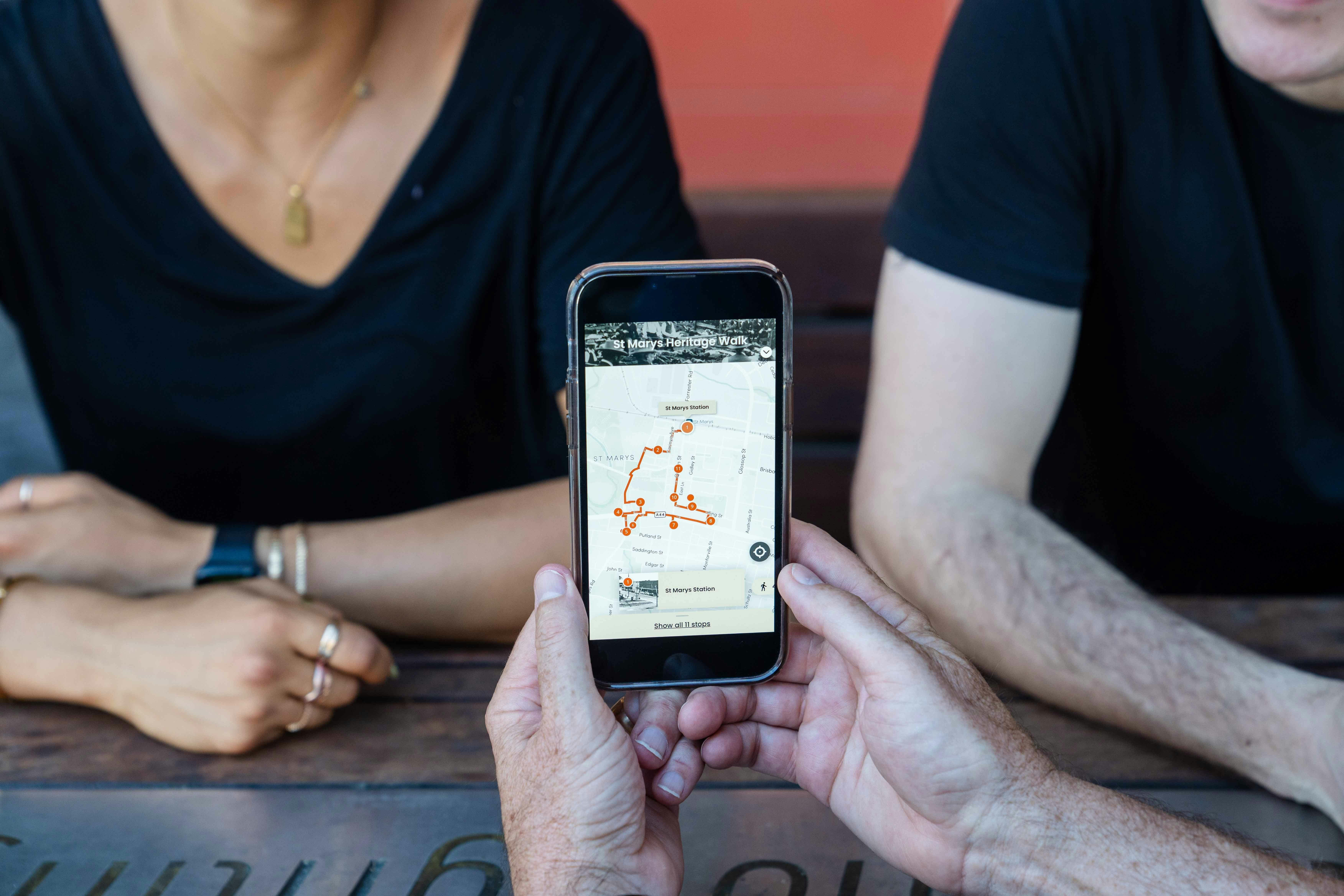 St Marys Heritage Walk map displayed on phone