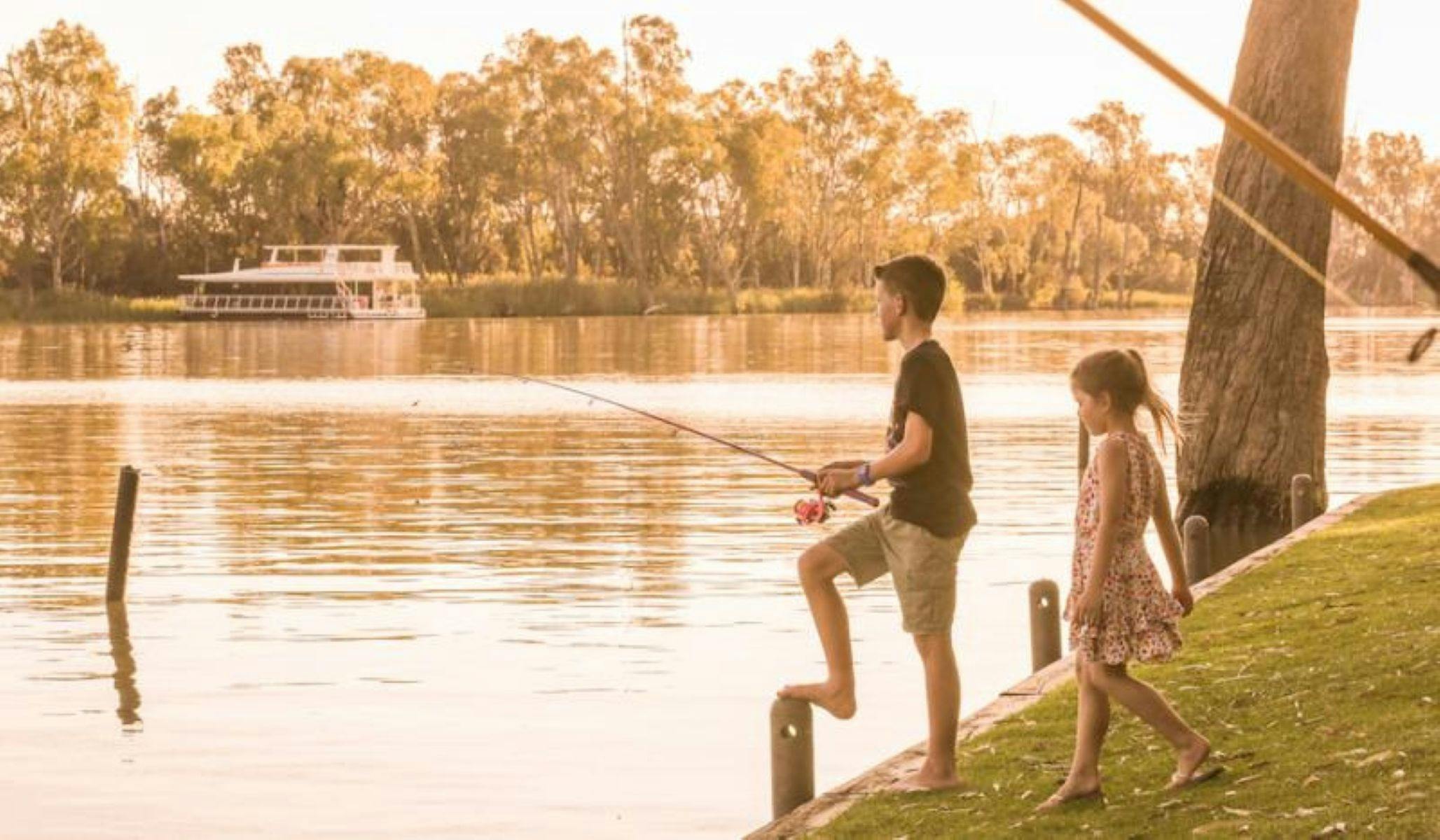 Kids fishing on The Murray river