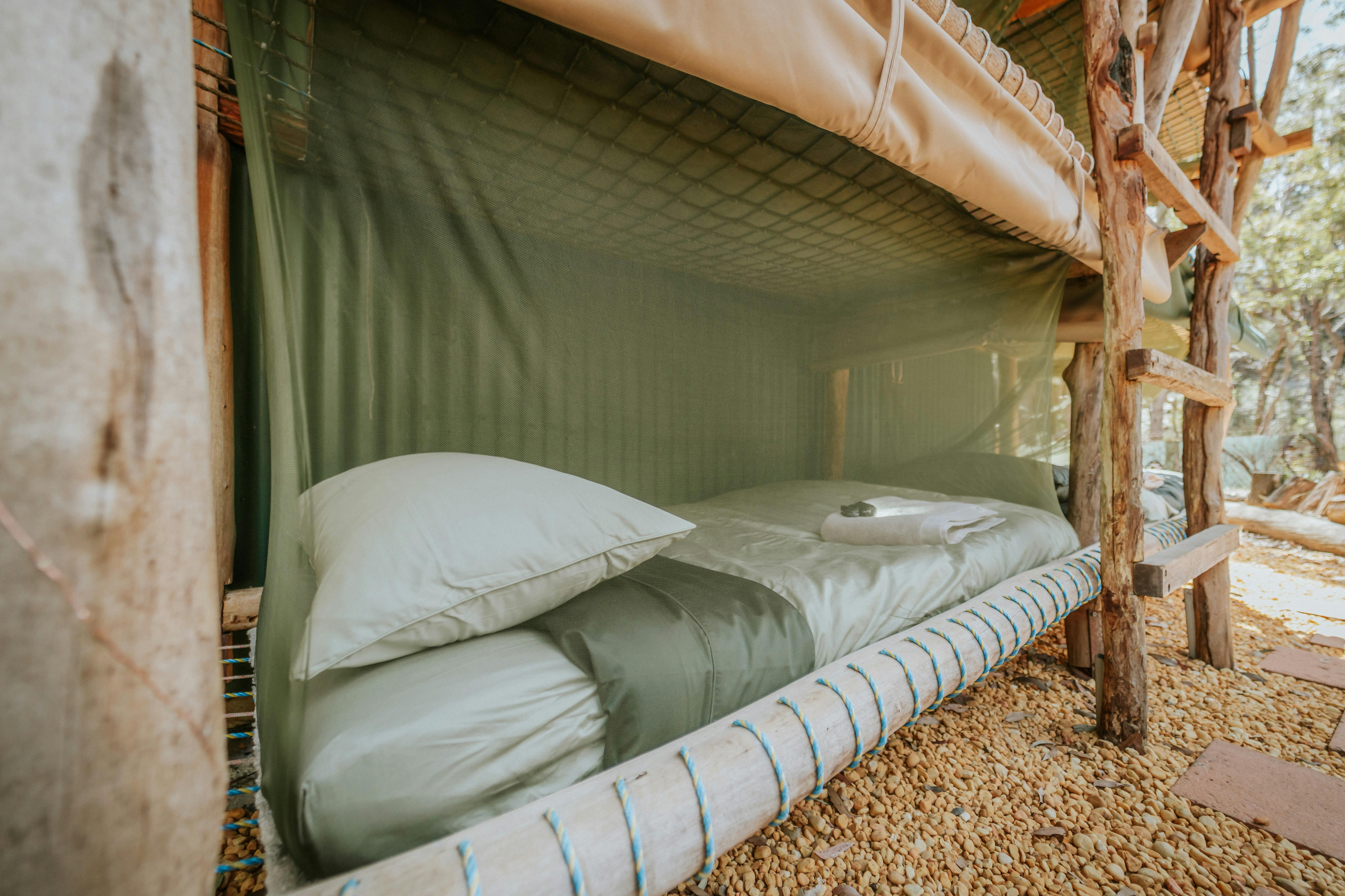 encased in mosquito netting for a peaceful night sleep