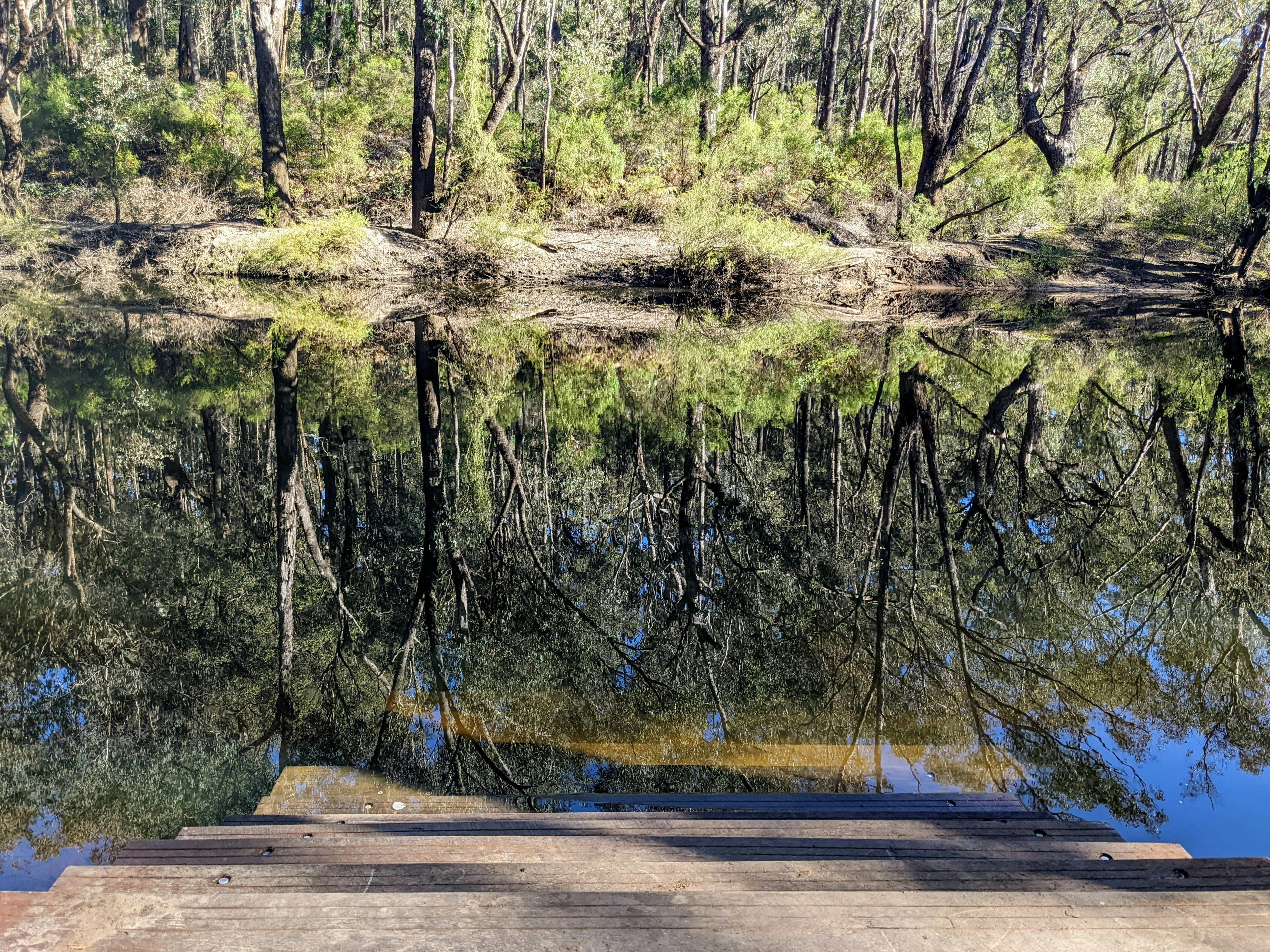 Concrete steps leading down to the river.