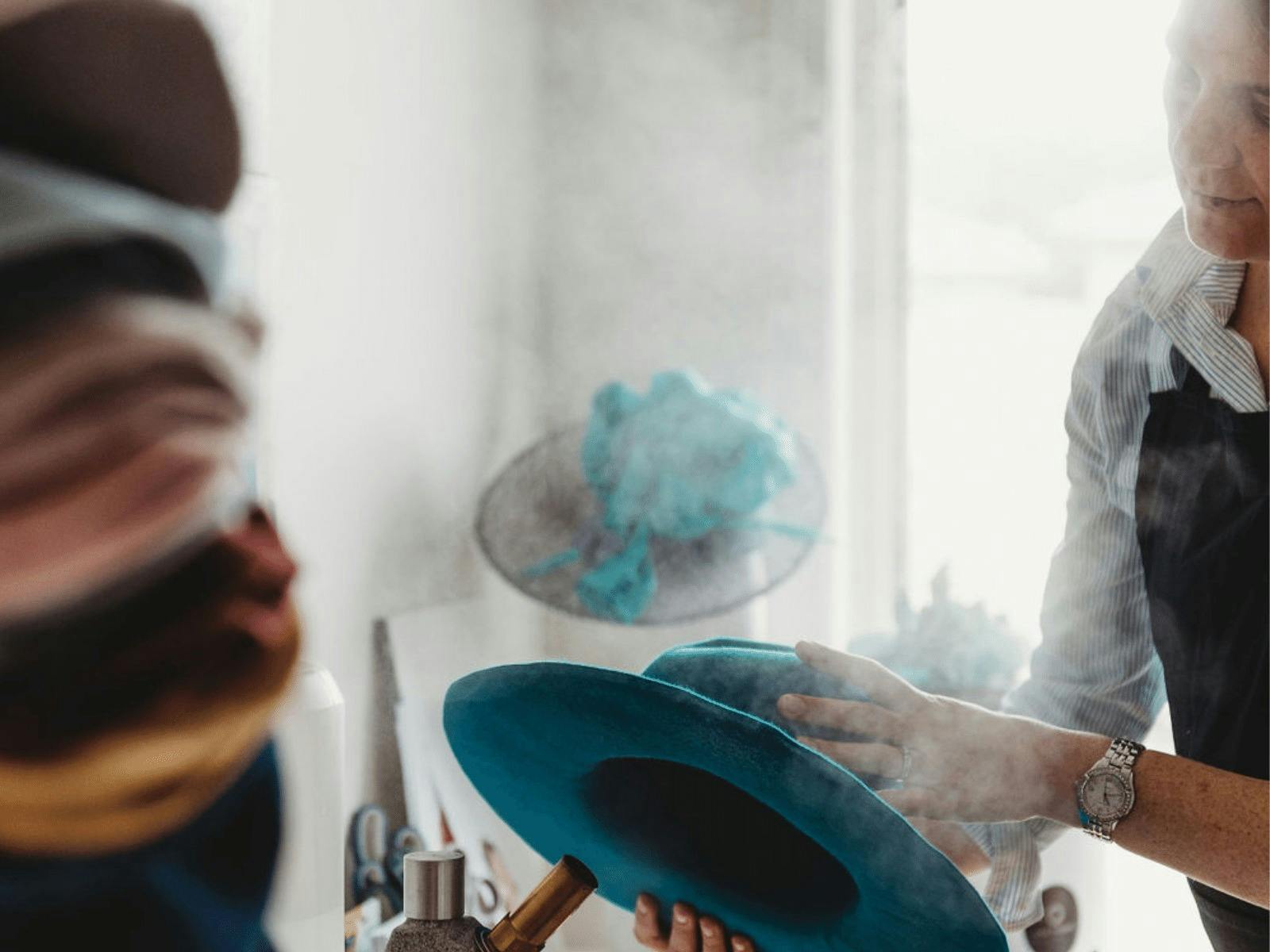 Julie Herbert Millinery steaming felt fedora hat