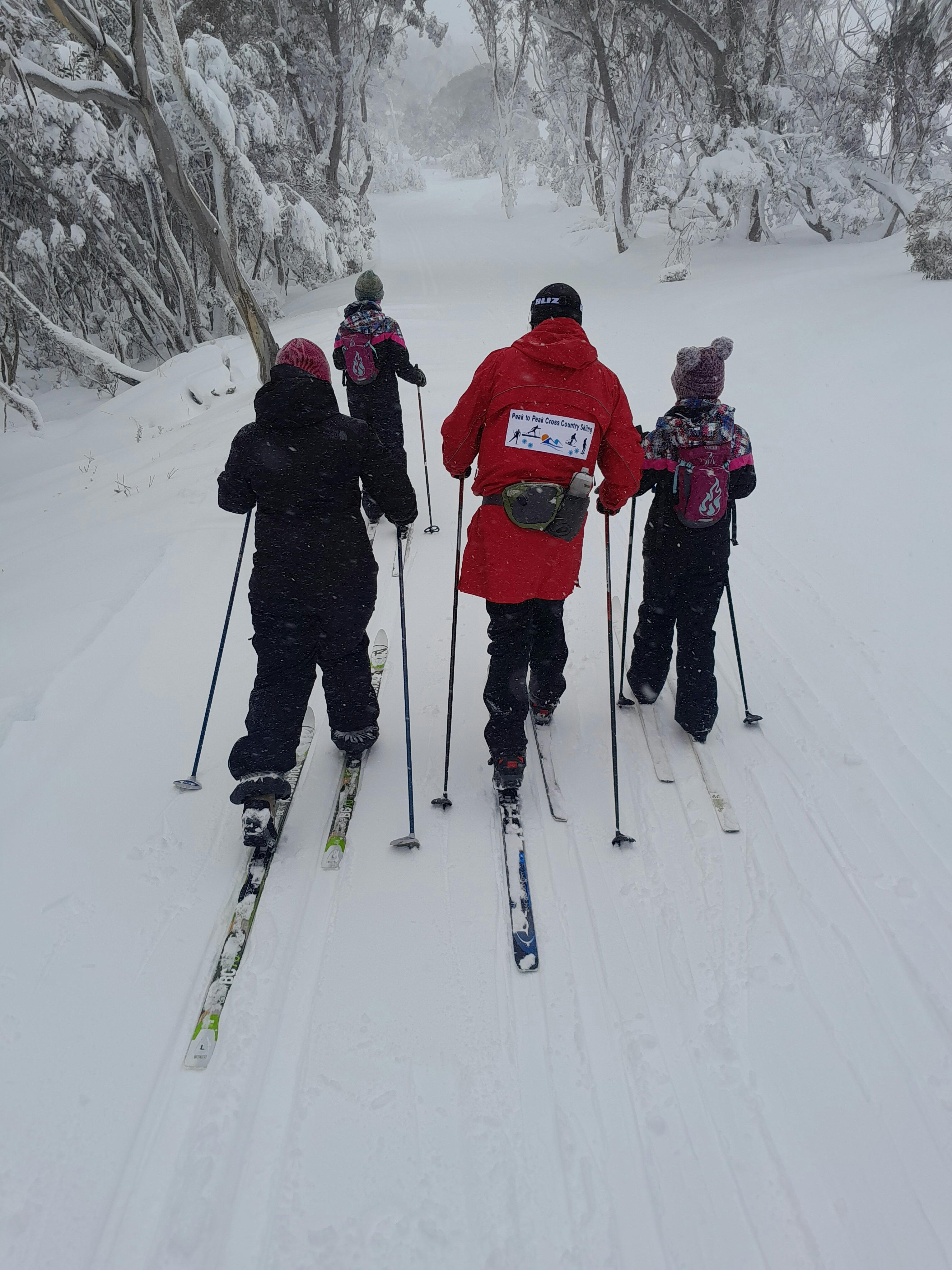 A family skiing