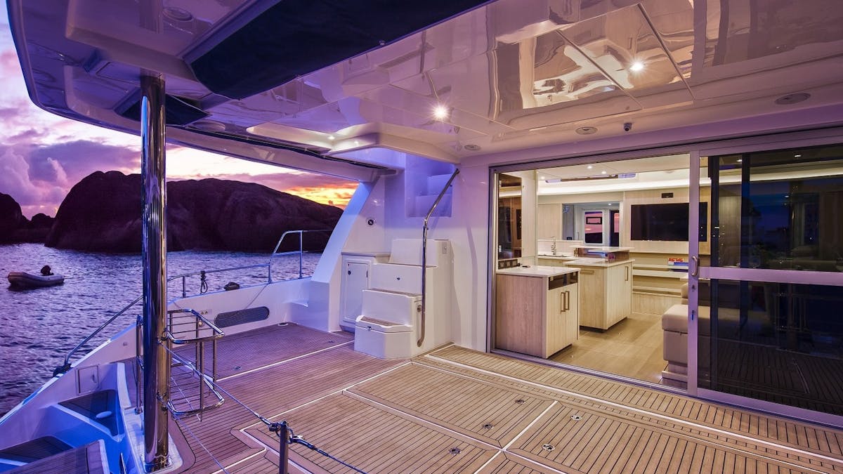 Leopard 58 - aft deck at sunset