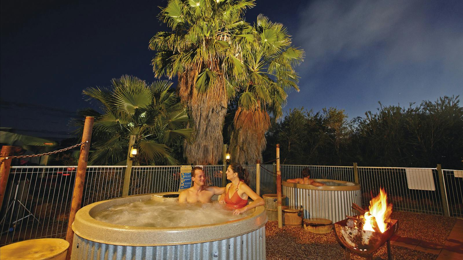 Experience a hot artesian spa bath at the Channel Country Tourist Park, Quilpie