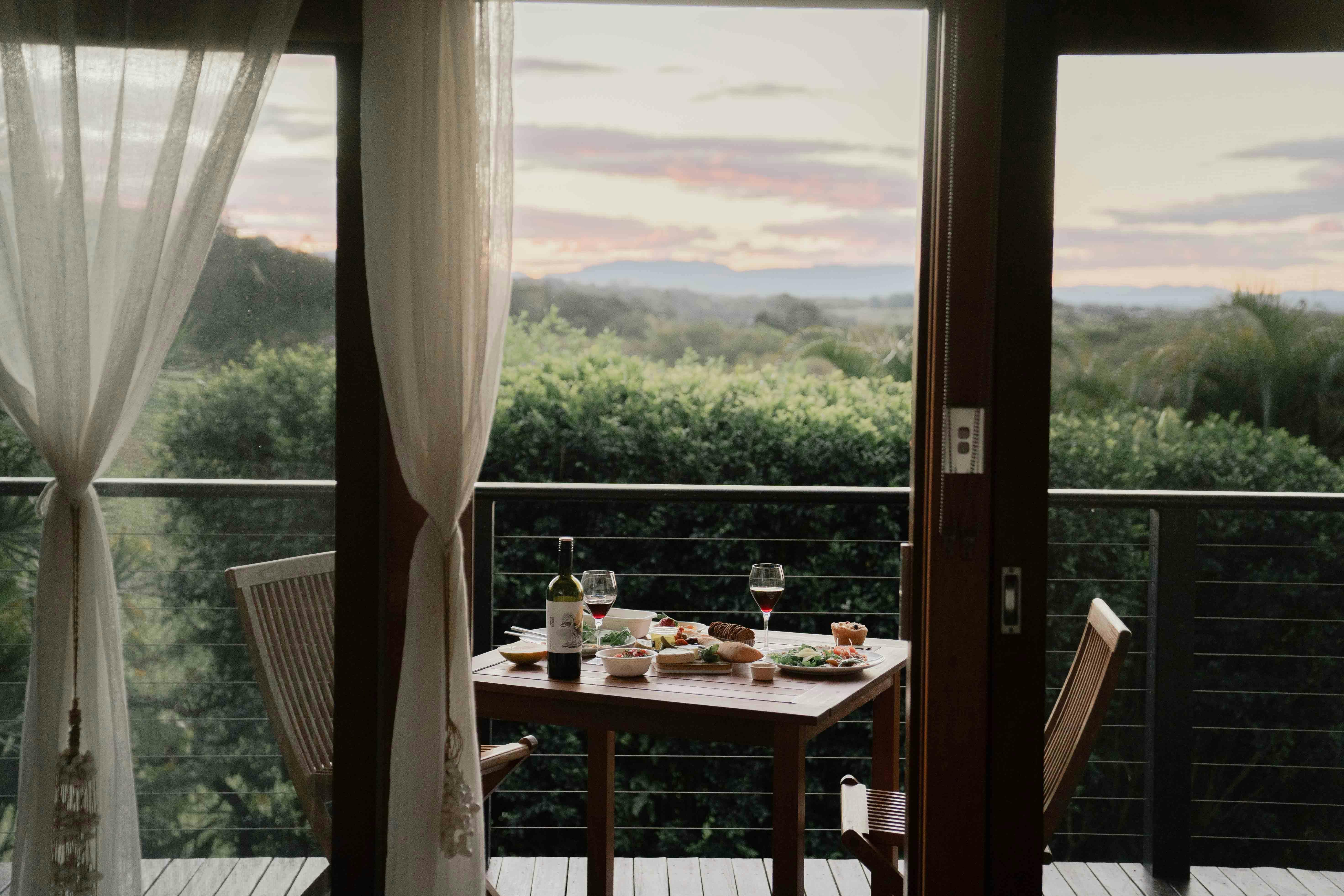 dinner and hinterland view from room