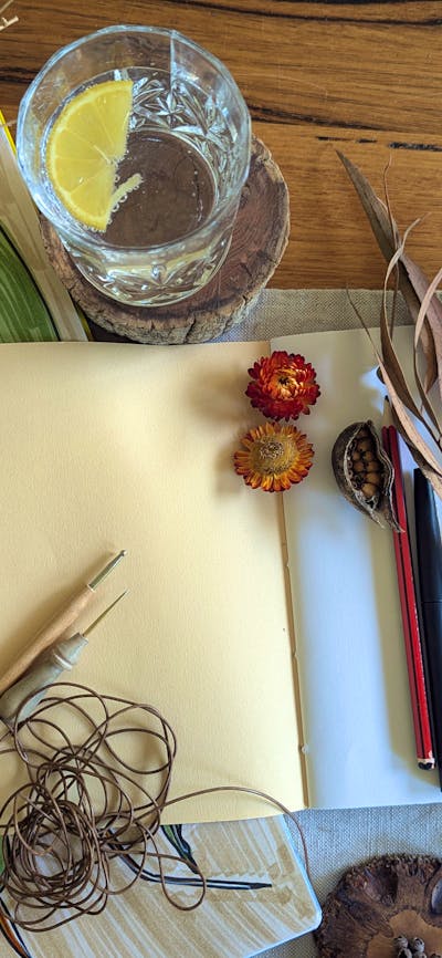 Hand stitched notebook with a gin and tonic