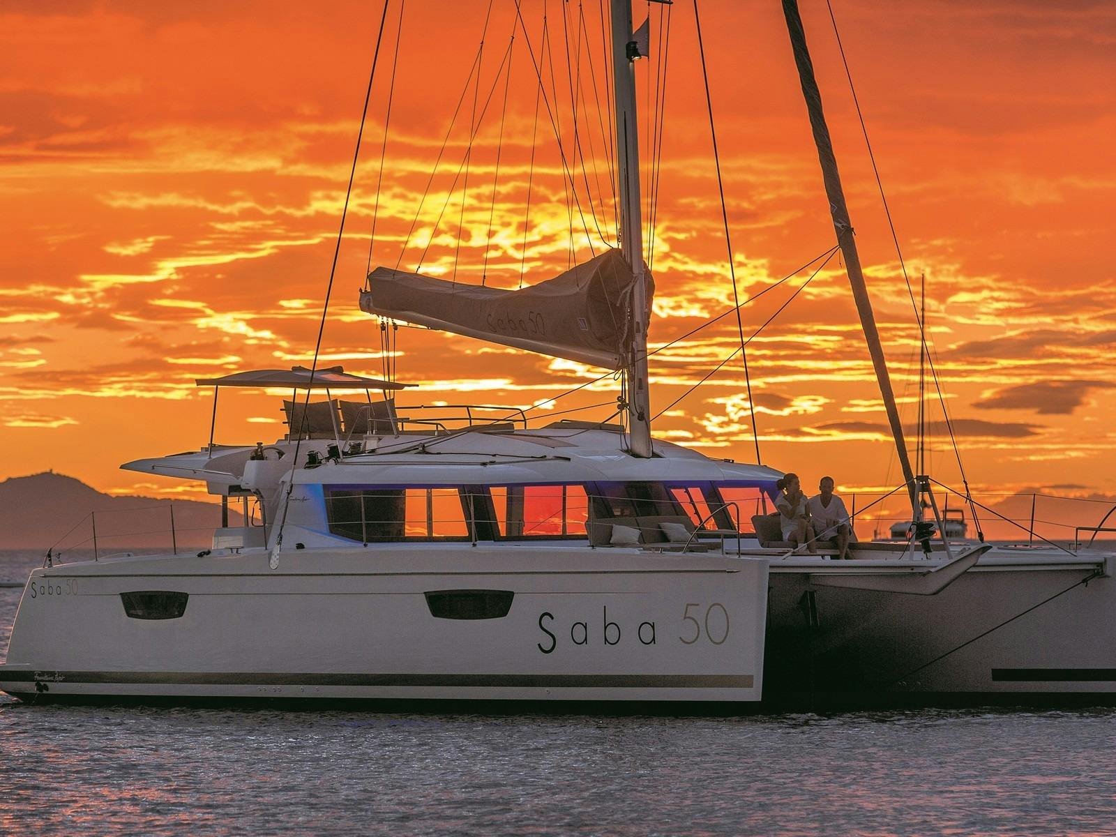 Saba 50 - at anchor at sunset