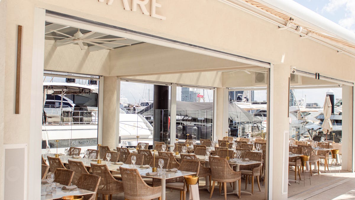 Exterior view of MĀRE waterfront restaurant at Marina Mirage